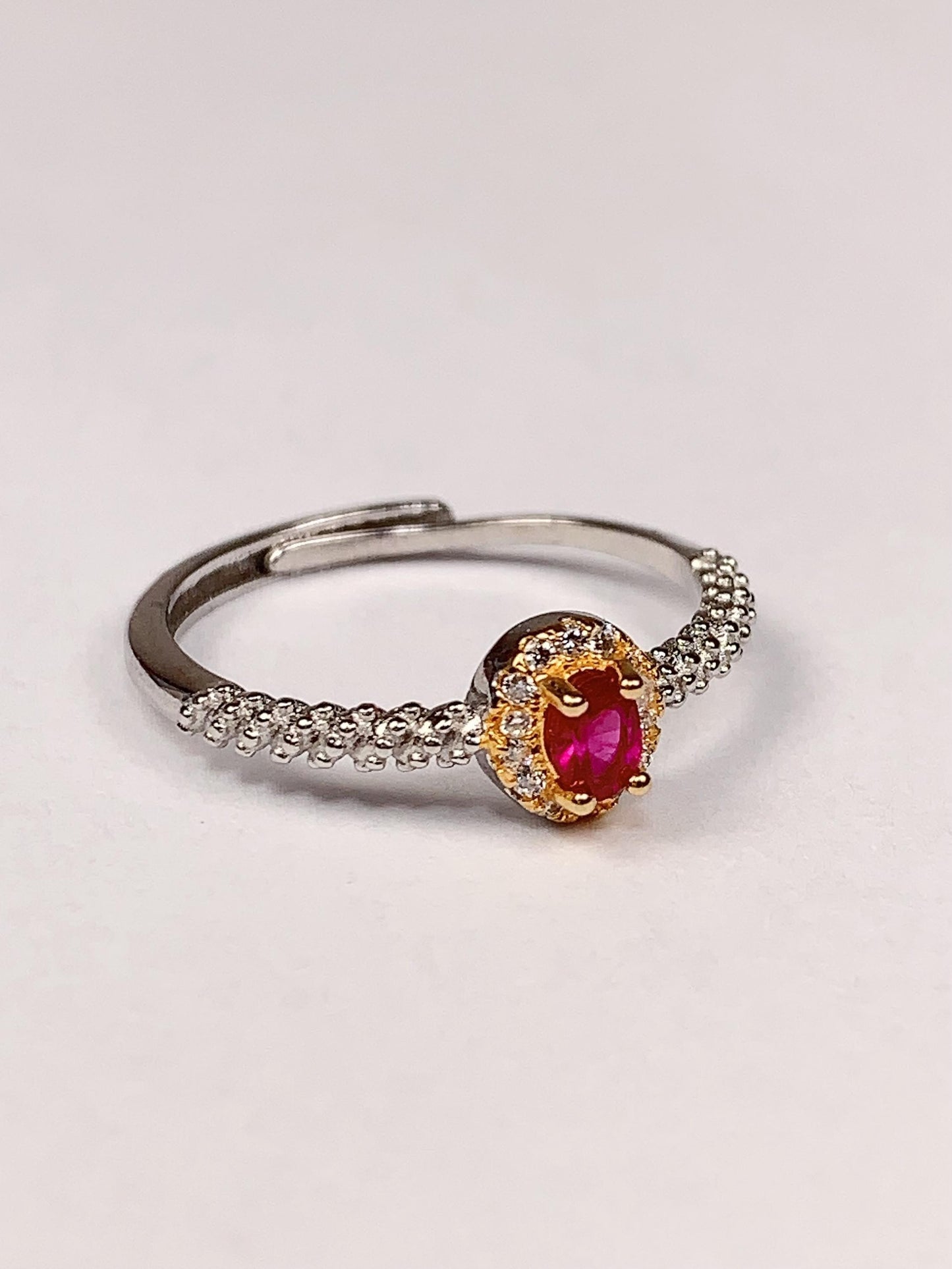 Oval Ruby Ring: 18K Gold Plated Sterling Silver Adjustable Band