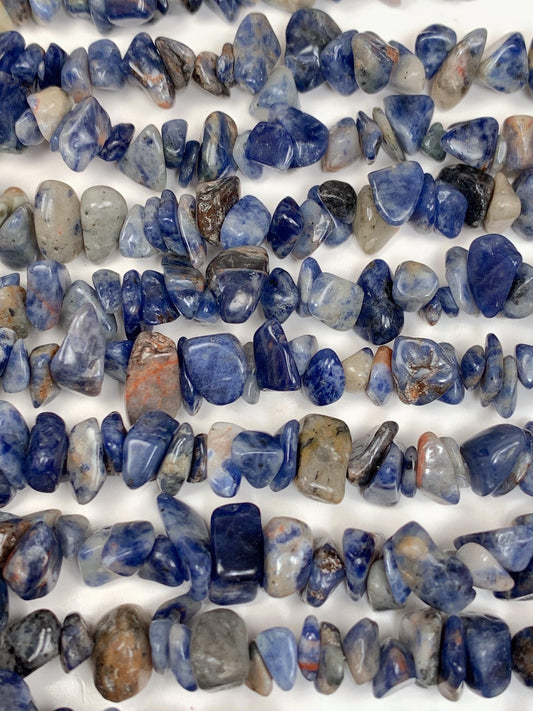 Blue Sodalite Nugget Beads: 5-12mm Irregular Gemstone Chips, 32" Strand
