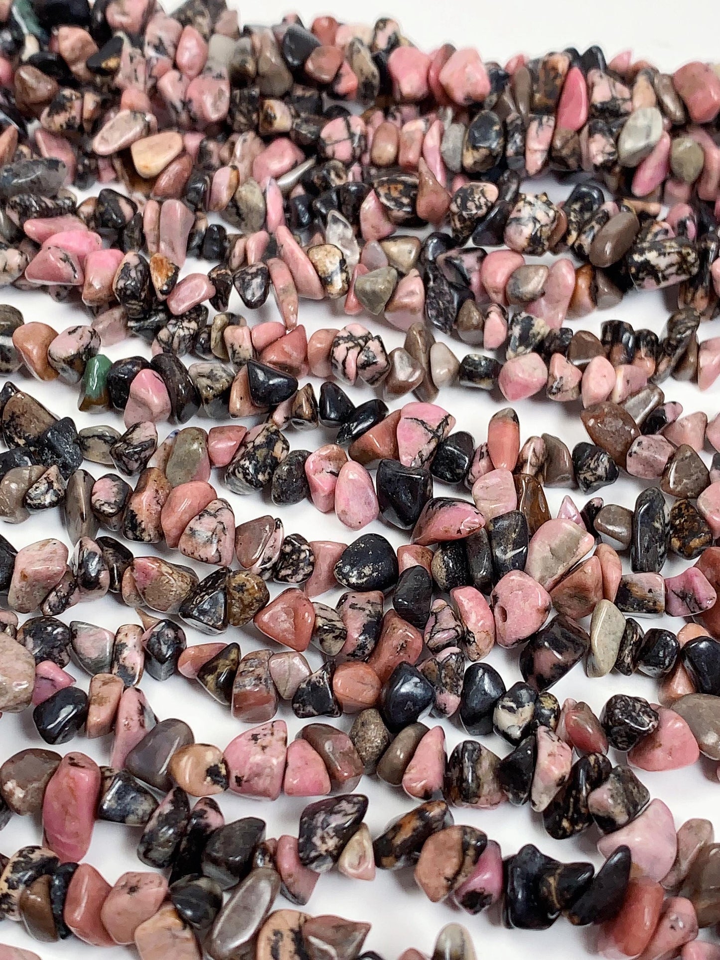 Pink Black Lace Rhodonite Chip Beads: Natural Gemstone Crystal Strand