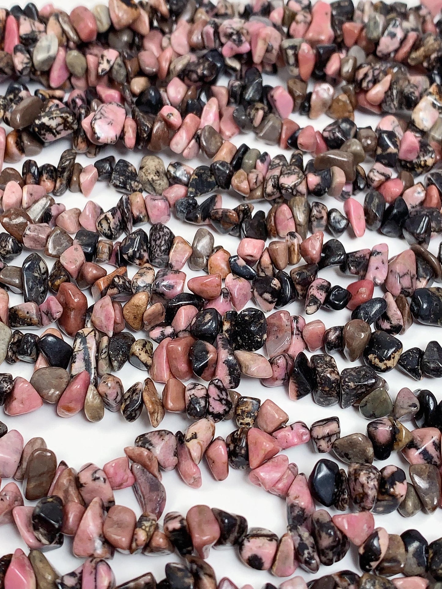 Pink Black Lace Rhodonite Chip Beads: Natural Gemstone Crystal Strand