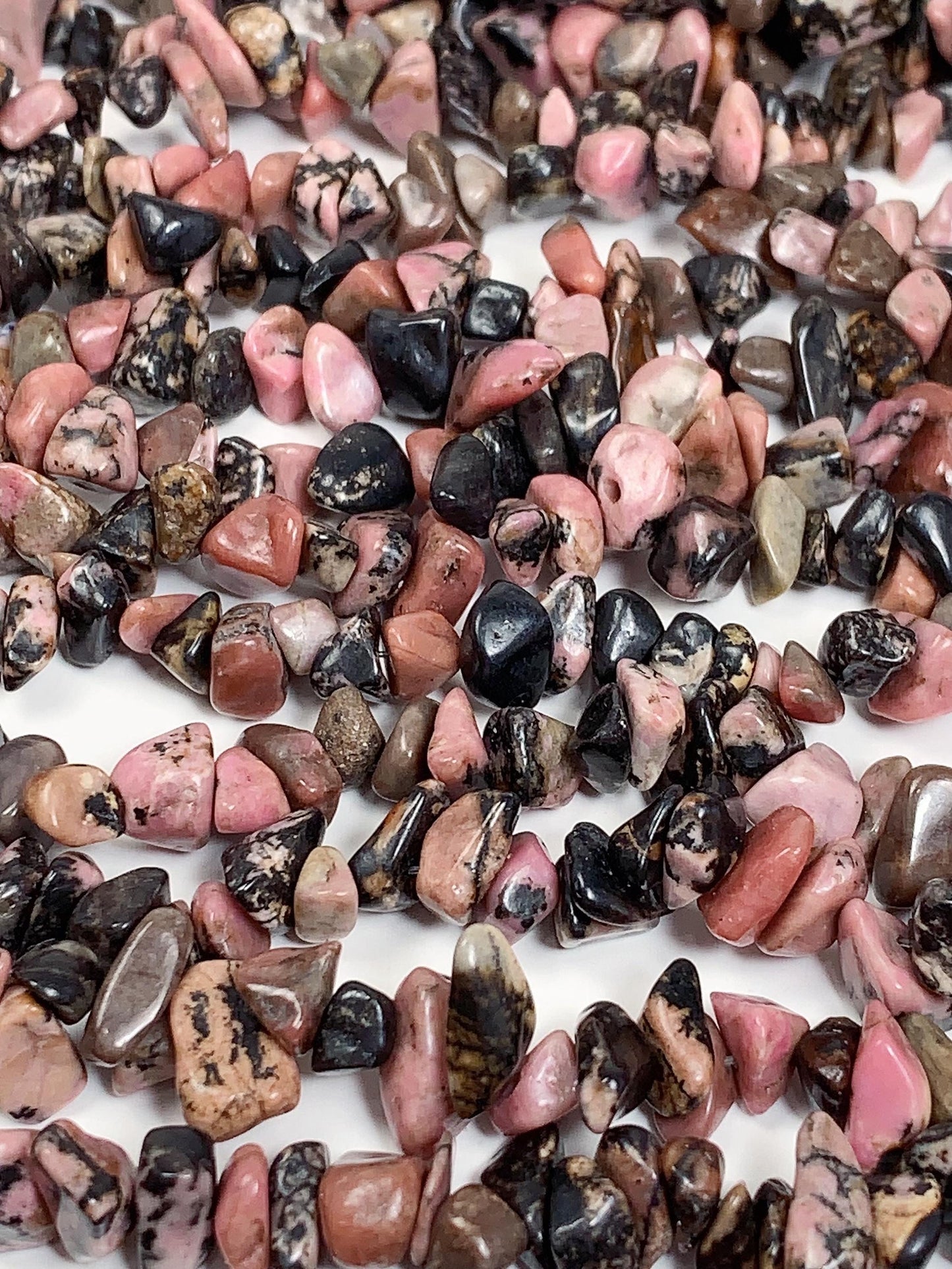 Pink Black Lace Rhodonite Chip Beads: Natural Gemstone Crystal Strand
