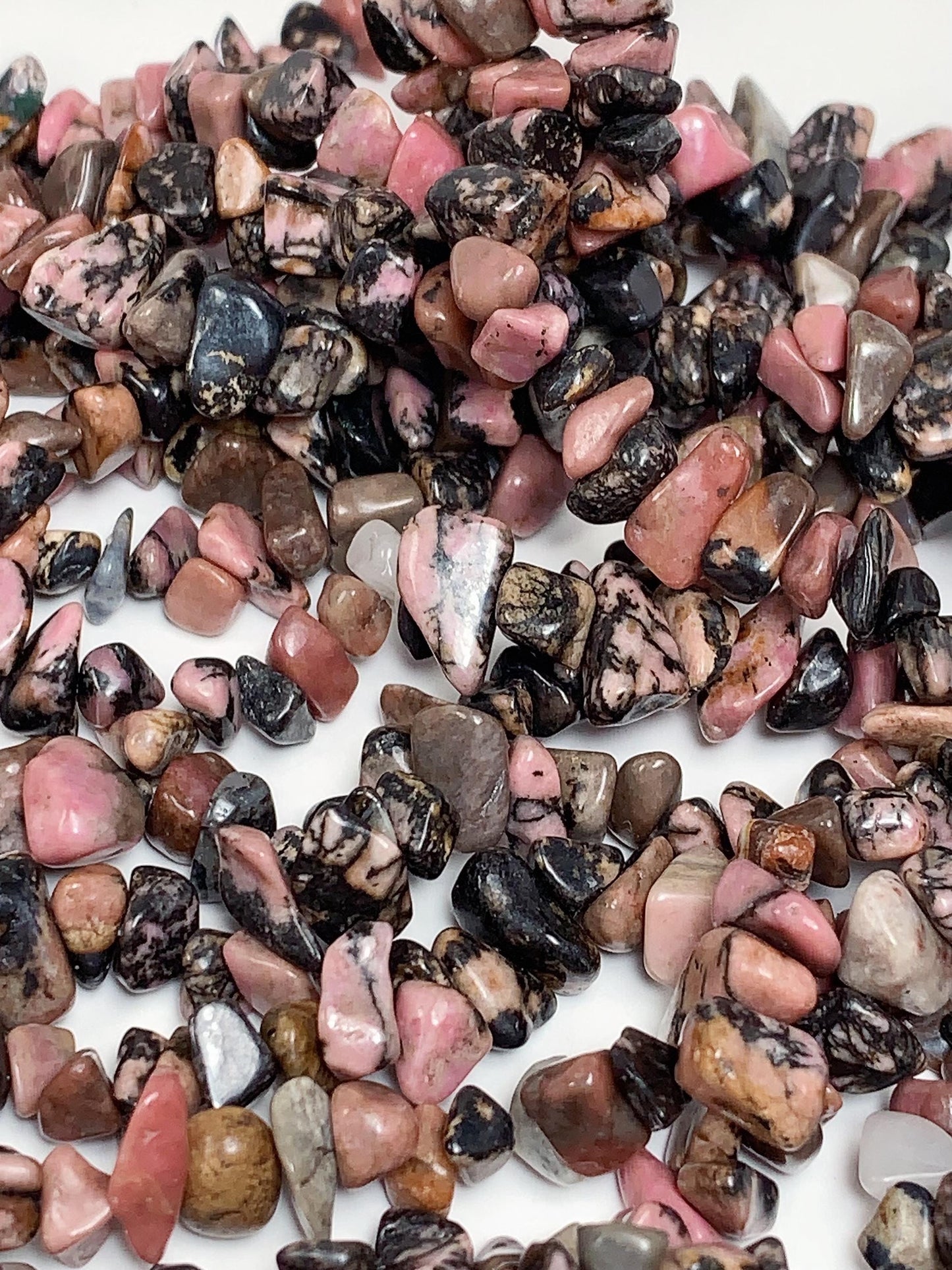 Pink Black Lace Rhodonite Chip Beads: Natural Gemstone Crystal Strand
