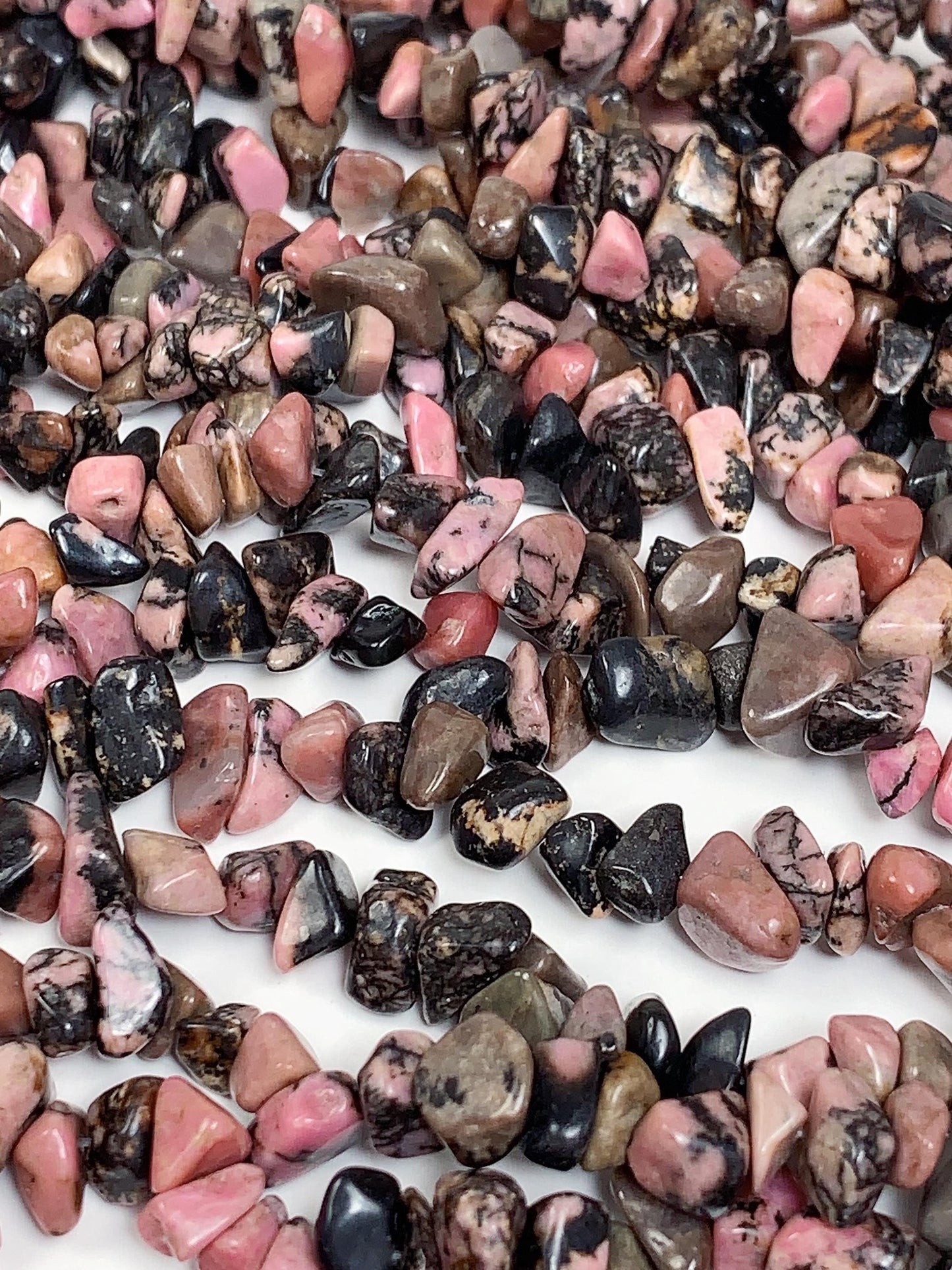 Pink Black Lace Rhodonite Chip Beads: Natural Gemstone Crystal Strand