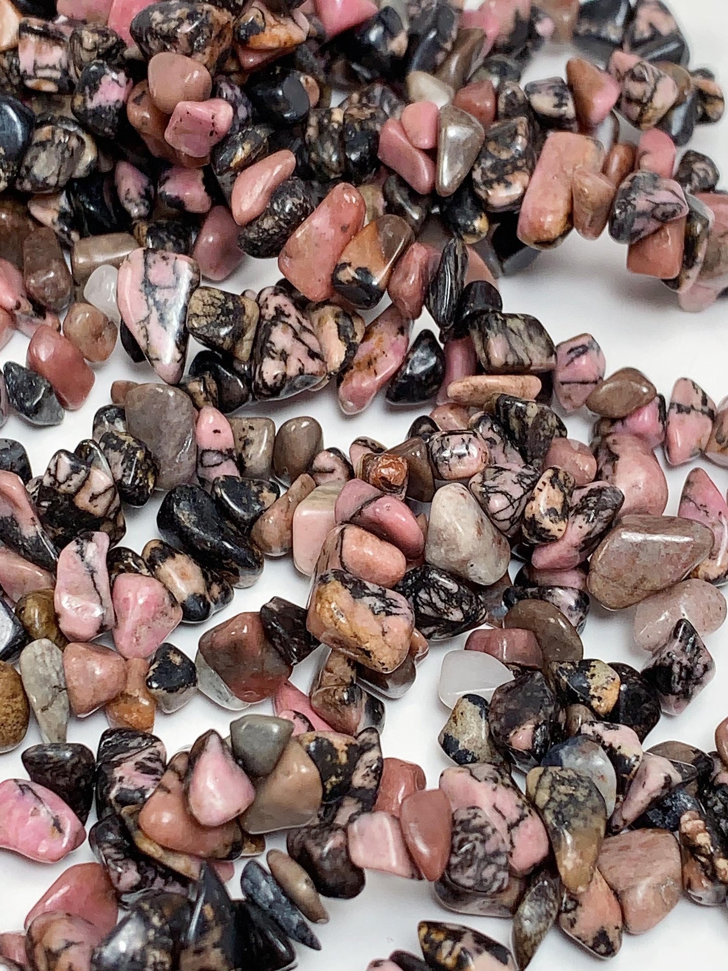Pink Black Lace Rhodonite Chip Beads: Natural Gemstone Crystal Strand