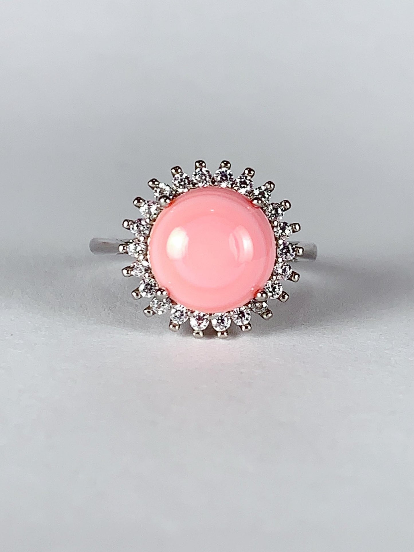 10mm Genuine Natural Queen Conch round Cut 18K Gold Plated S 925 Sterling Silver Ring