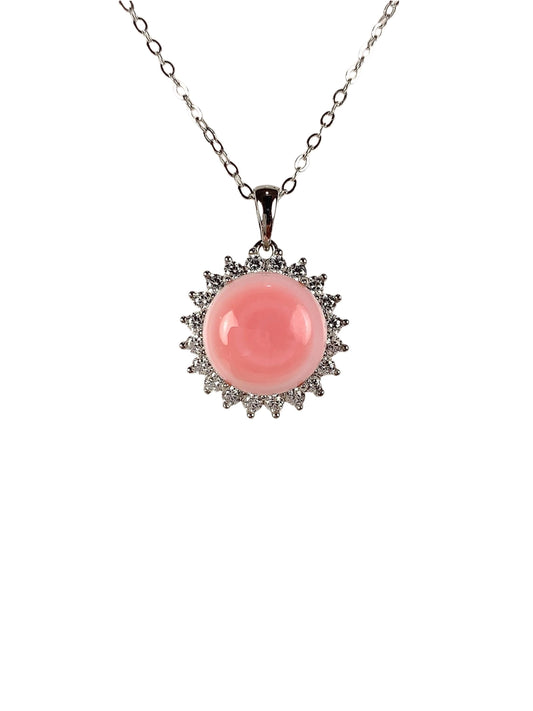 12mm Genuine Natural Queen Conch round Cut 18K Gold Plated S 925 Sterling Silver Necklace Pendant
