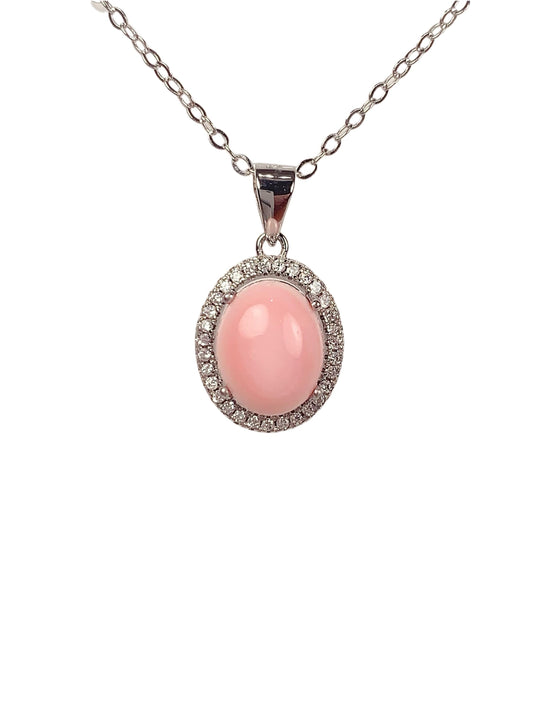 10mm X 8mm Genuine Natural Queen Conch Oval Cut 18K Gold Plated S 925 Sterling Silver Necklace Pendant