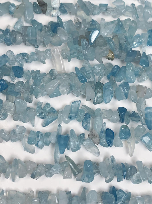 3-8mm Genuine Aquamarine Chip Beads: Irregular Nugget Gemstone Strand (32")