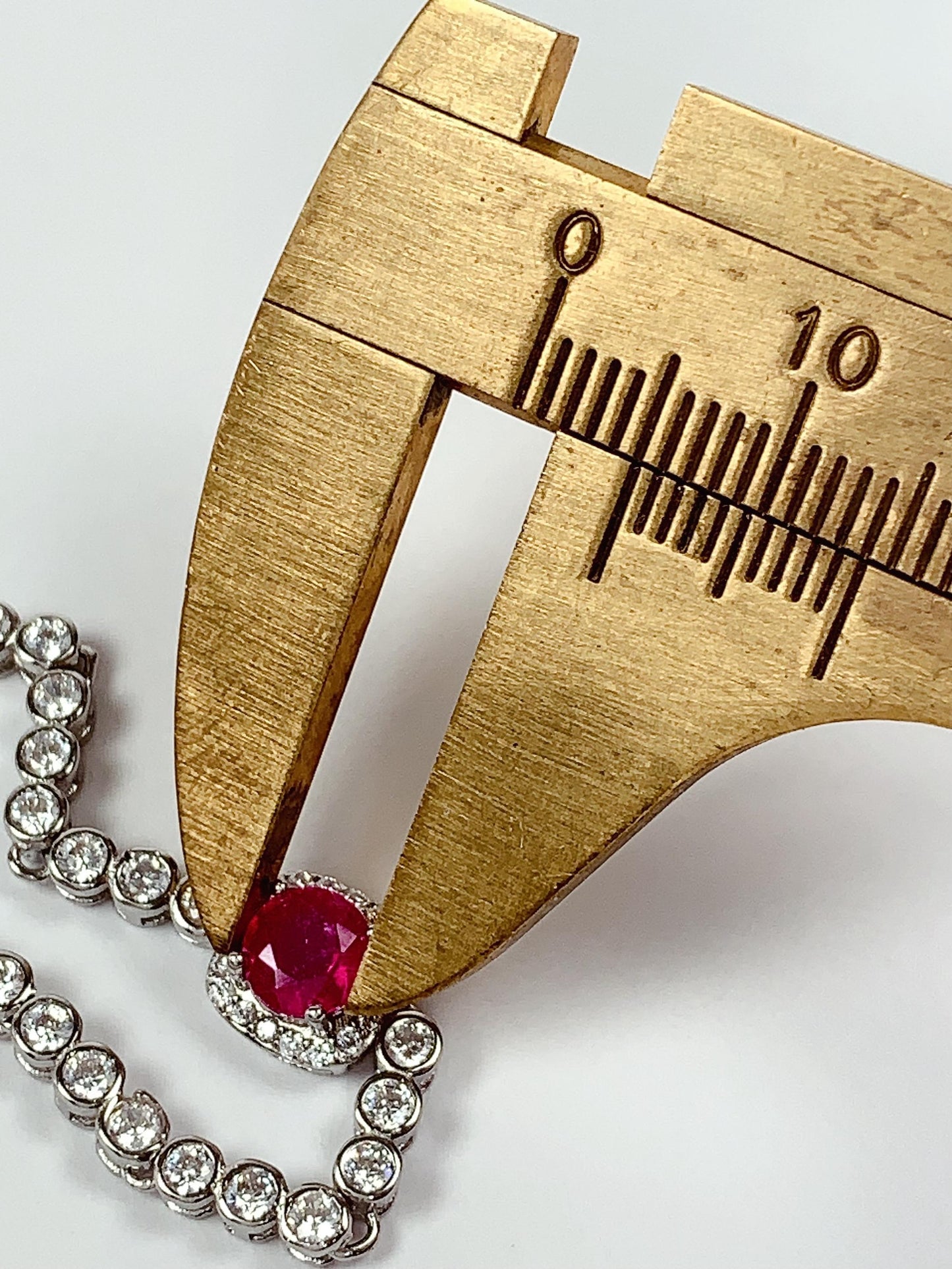 Ruby Bracelet: 18K White Gold Plated Sterling Silver, 5mm Red Gemstone