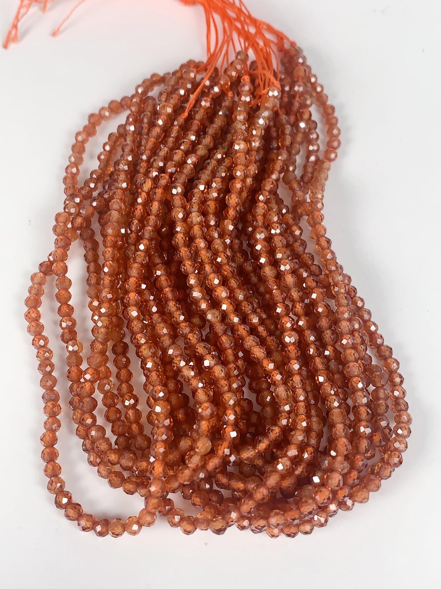 AAA+ Natural Orange Hessonite Garnet Faceted Round Beads - 15.5" Strand
