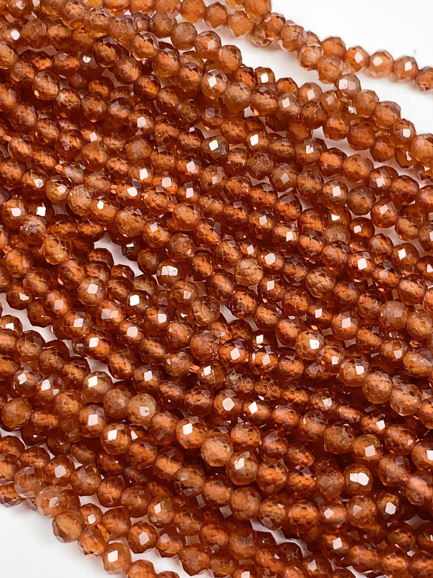 AAA+ Natural Orange Hessonite Garnet Faceted Round Beads - 15.5" Strand