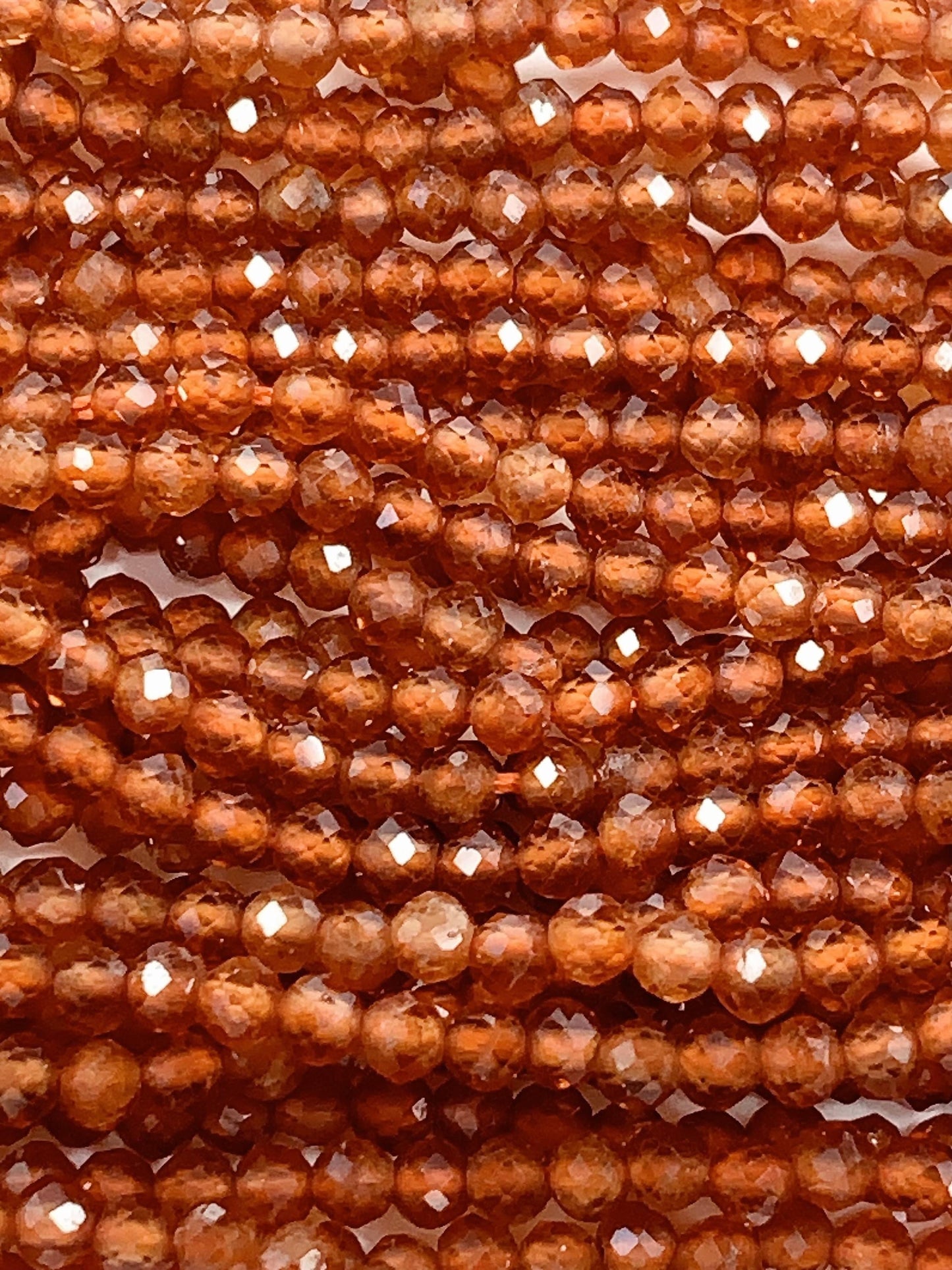 AAA+ Natural Orange Hessonite Garnet Faceted Round Beads - 15.5" Strand