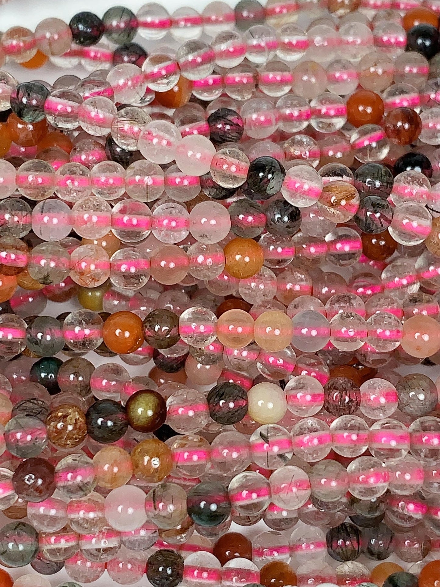 Rainbow Rutilated Quartz Beads: AAA Grade, 3mm Round, 15.5" Strand