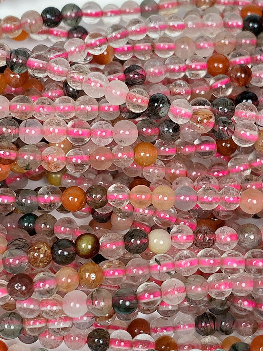 Rainbow Rutilated Quartz Beads: AAA Grade, 3mm Round, 15.5" Strand