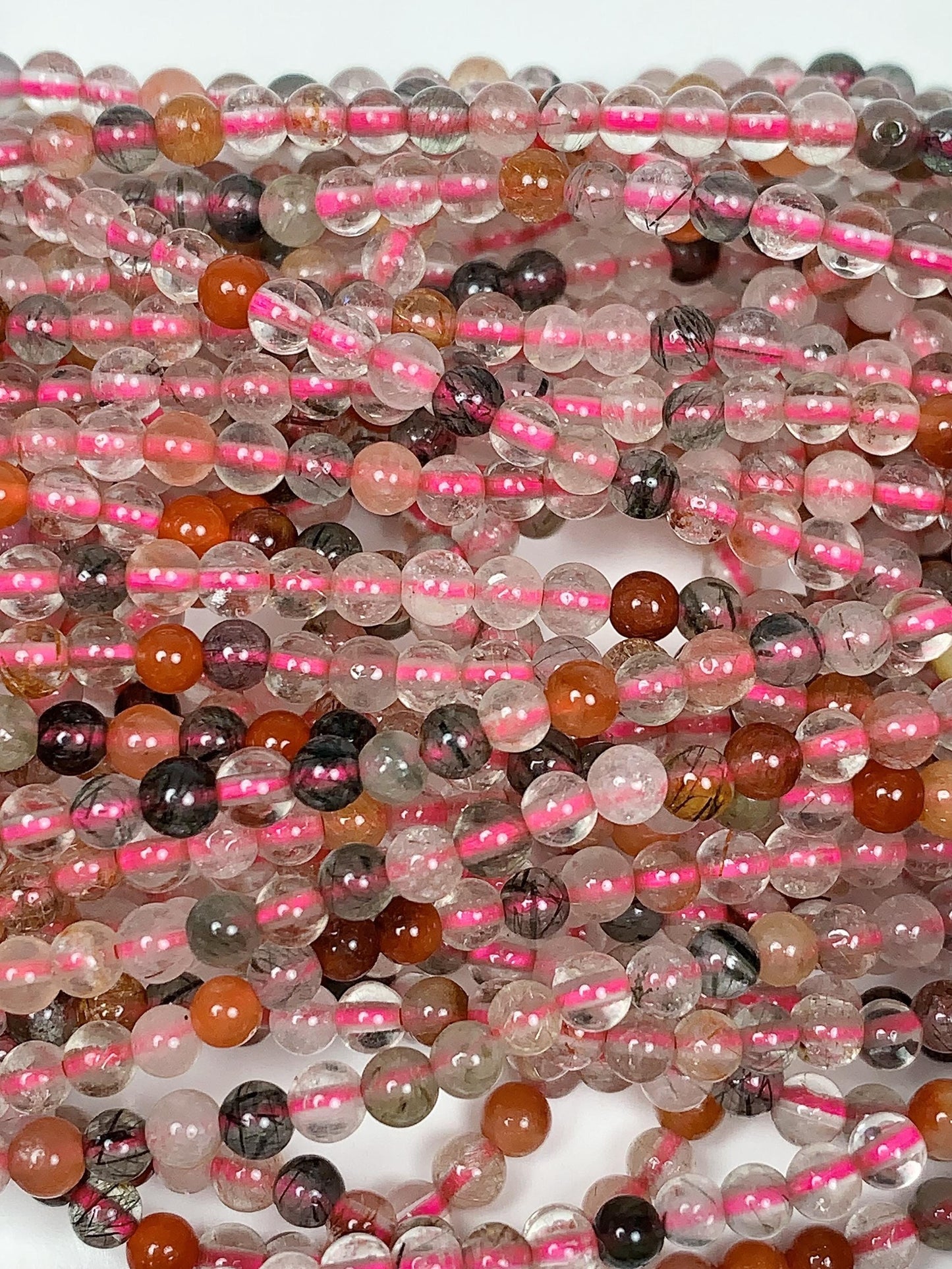 Rainbow Rutilated Quartz Beads: AAA Grade, 3mm Round, 15.5" Strand