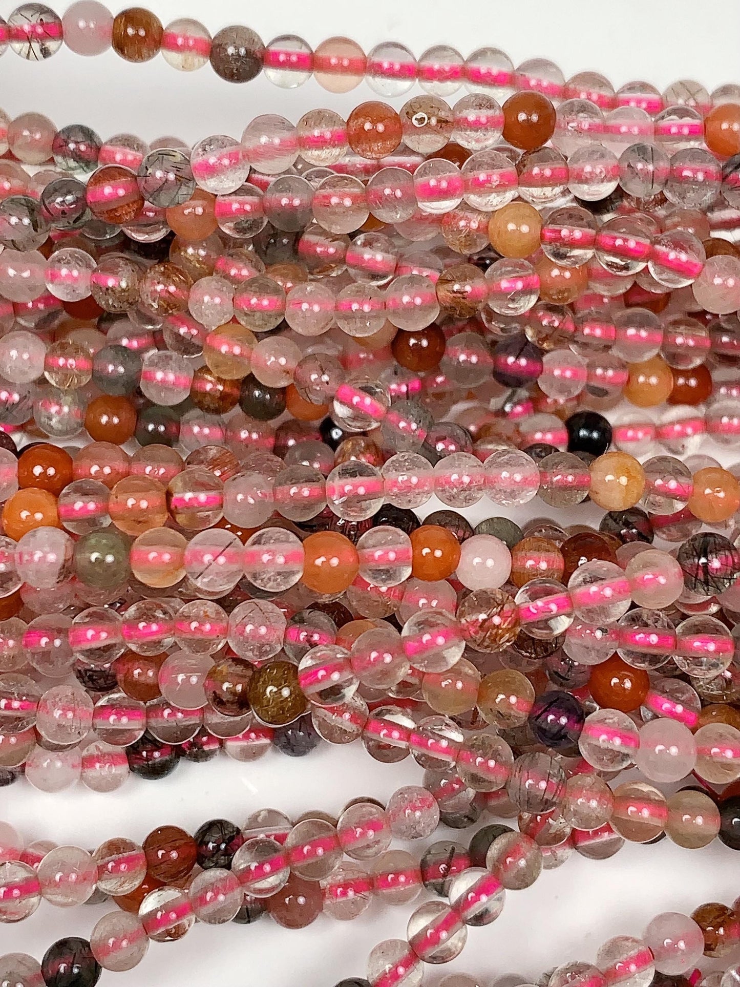 Rainbow Rutilated Quartz Beads: AAA Grade, 3mm Round, 15.5" Strand