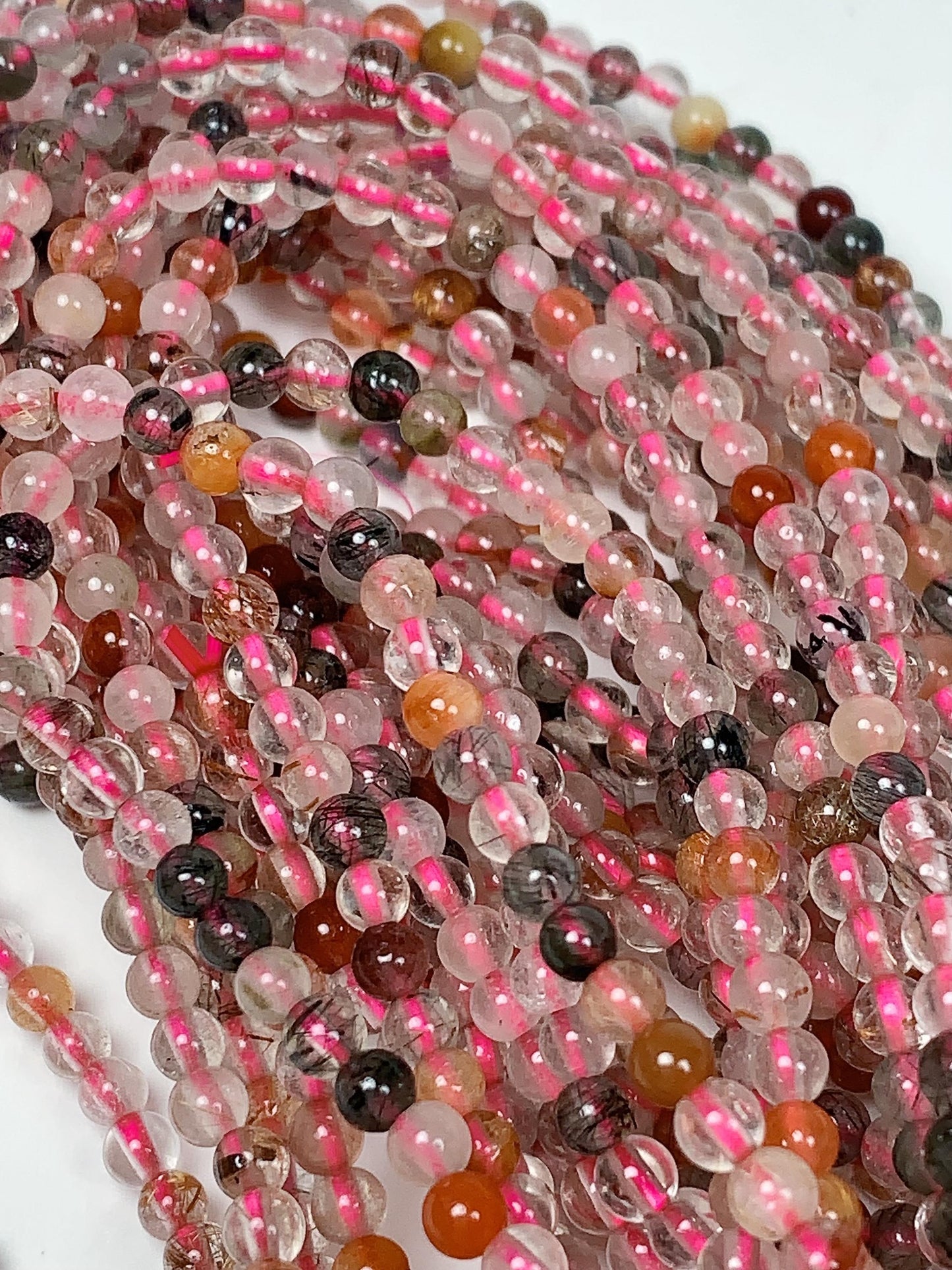 Rainbow Rutilated Quartz Beads: AAA Grade, 3mm Round, 15.5" Strand