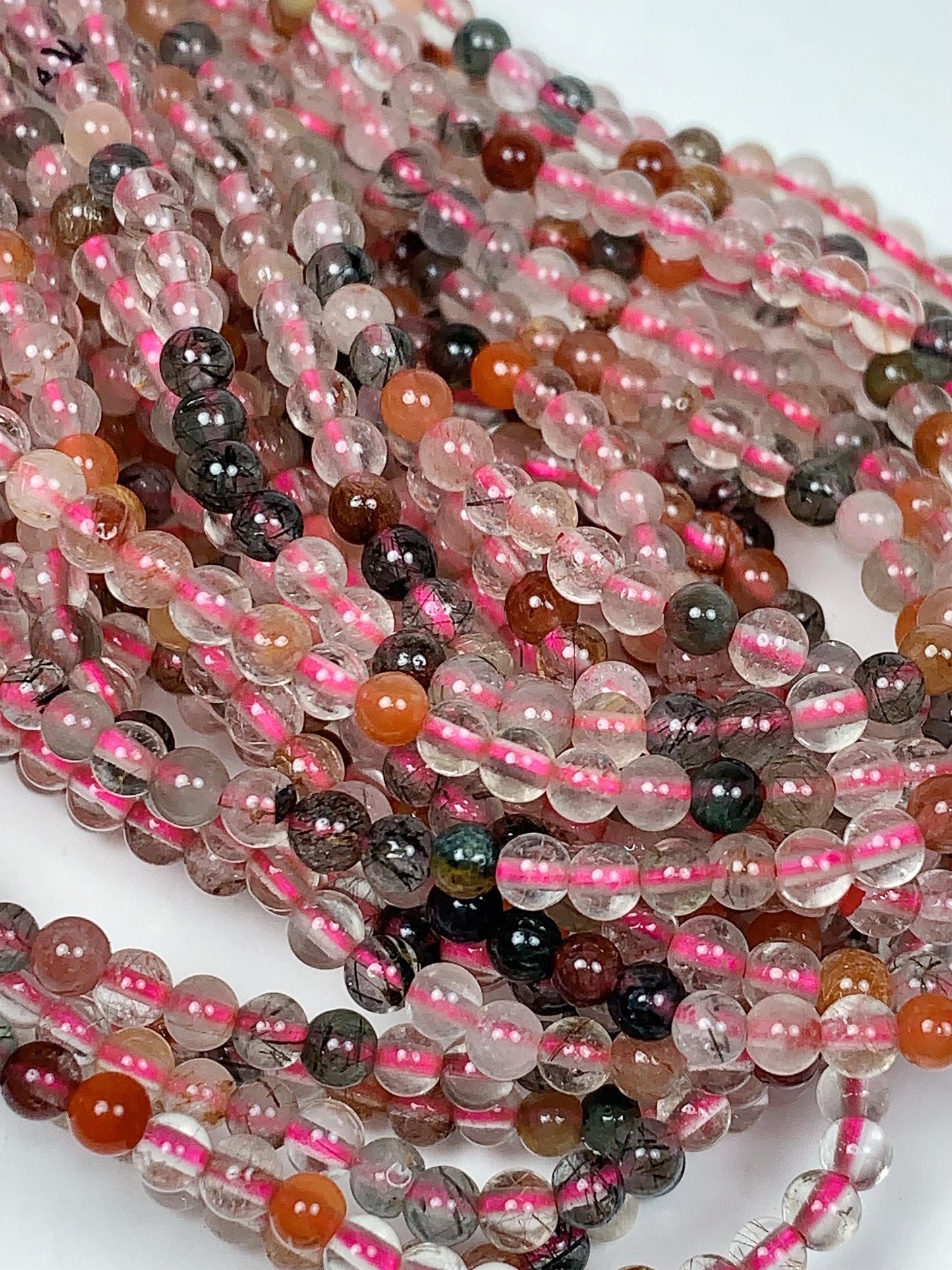 Rainbow Rutilated Quartz Beads: AAA Grade, 3mm Round, 15.5" Strand