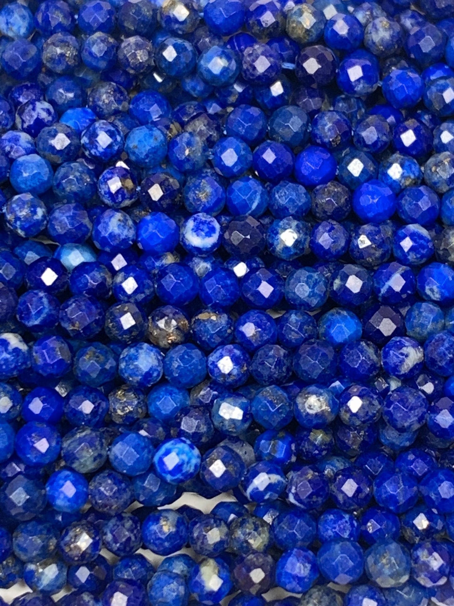Faceted Lapis Lazuli Beads: Natural Blue Golden Gemstone Strand (2mm 3mm 4mm)
