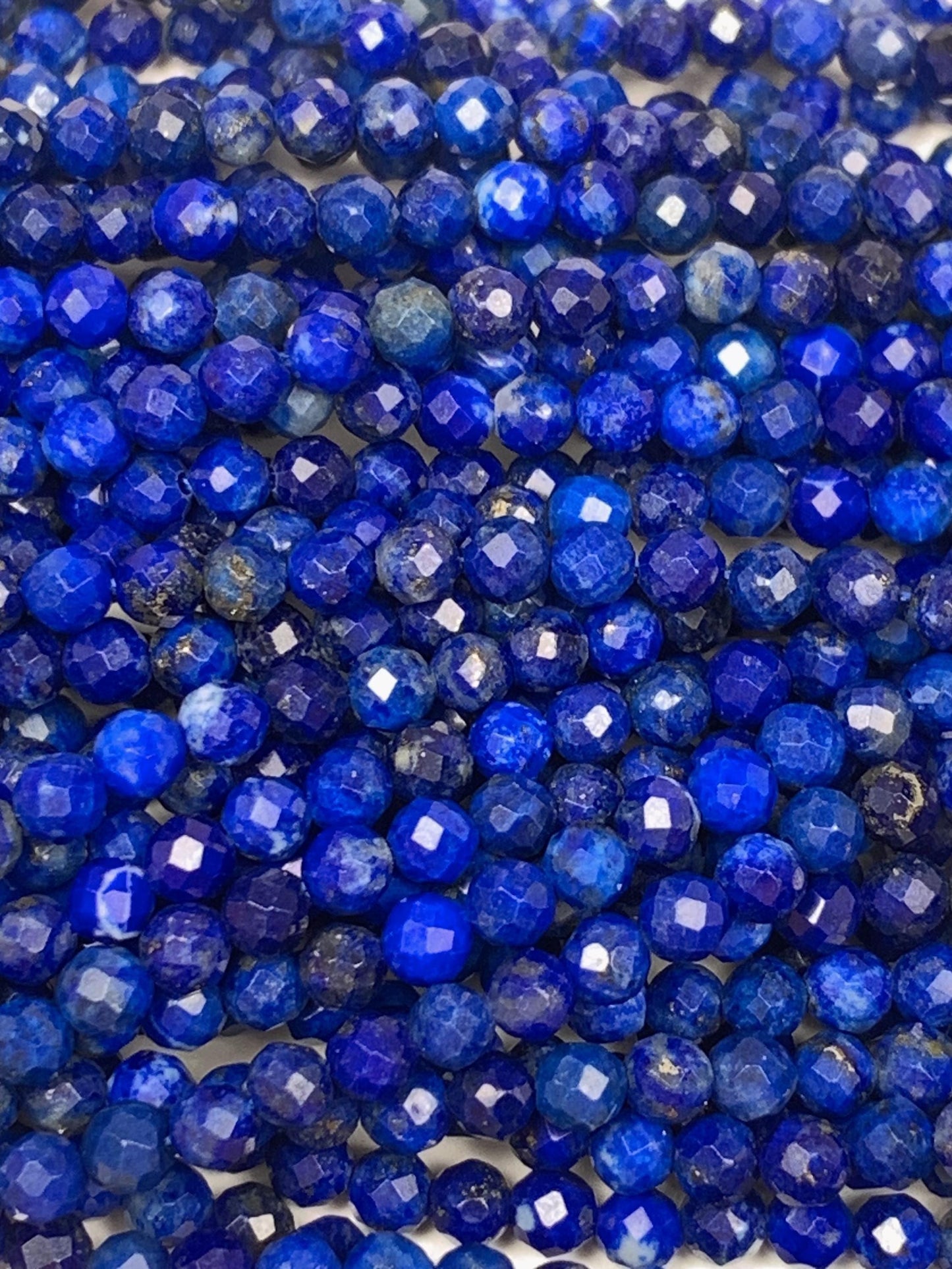 Faceted Lapis Lazuli Beads: Natural Blue Golden Gemstone Strand (2mm 3mm 4mm)