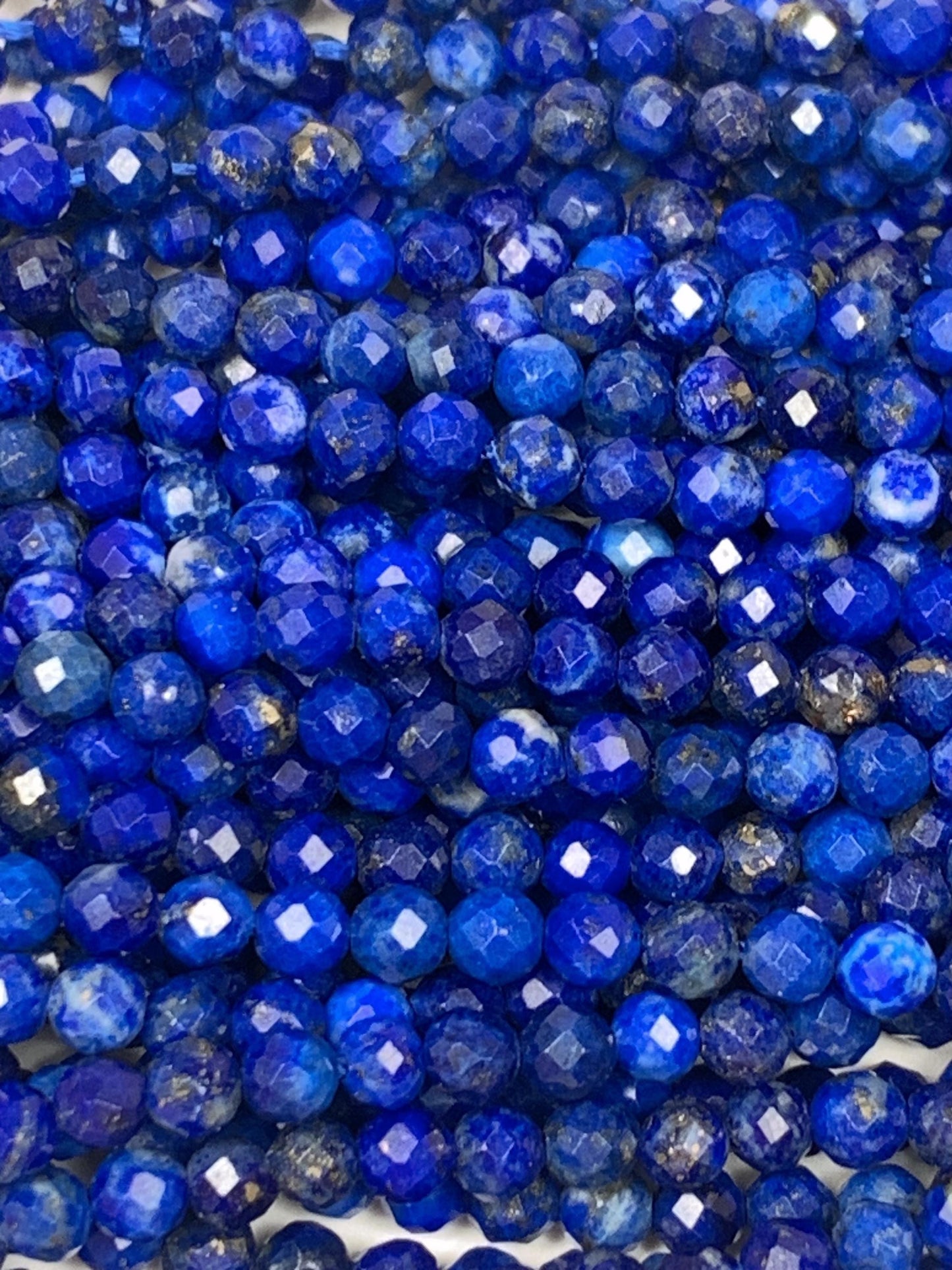 Faceted Lapis Lazuli Beads: Natural Blue Golden Gemstone Strand (2mm 3mm 4mm)