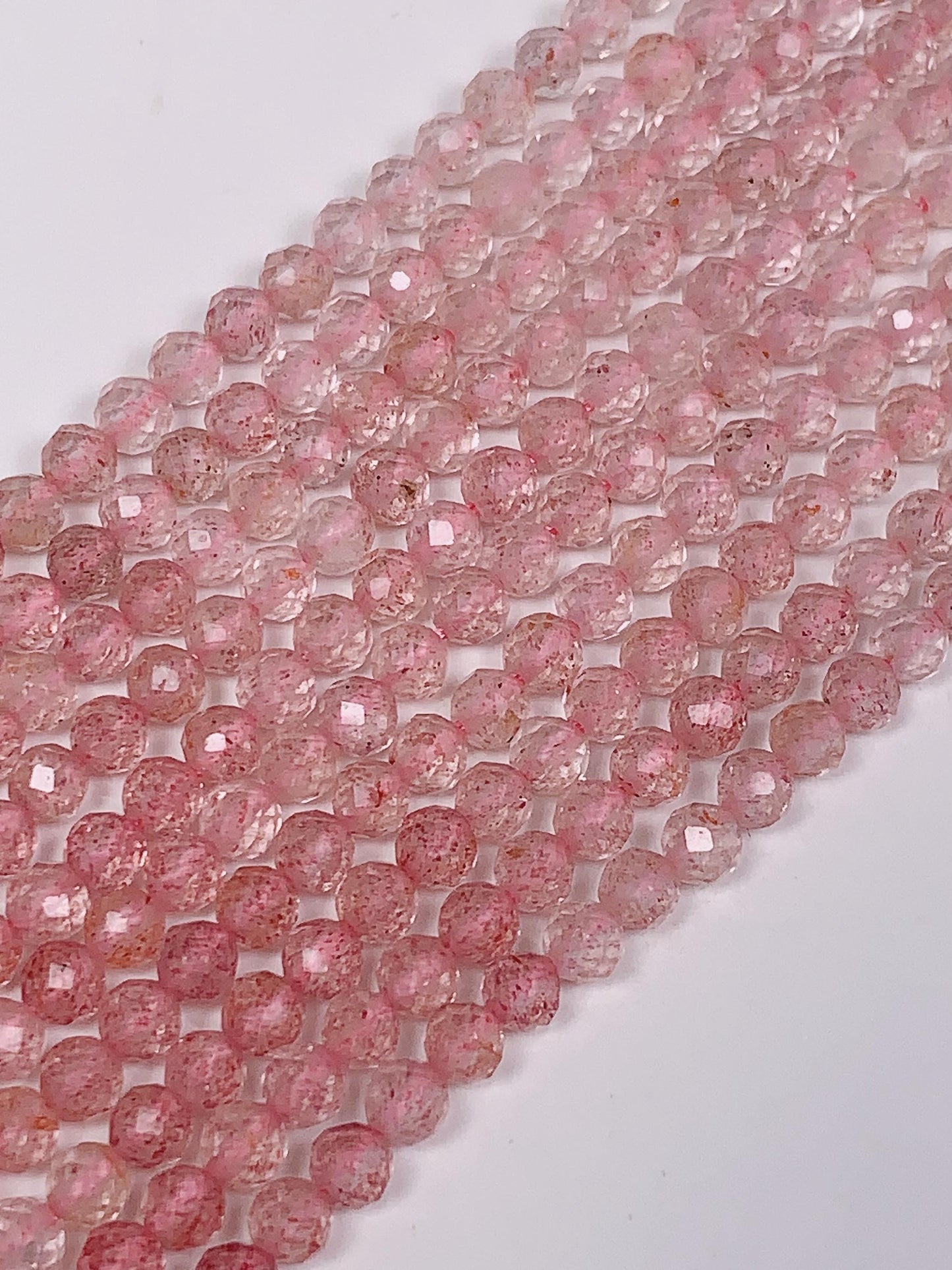 AAA Rose Pink  Strawberry Quartz Faceted Round Beads Strand 15.5  Gemstone 3mm