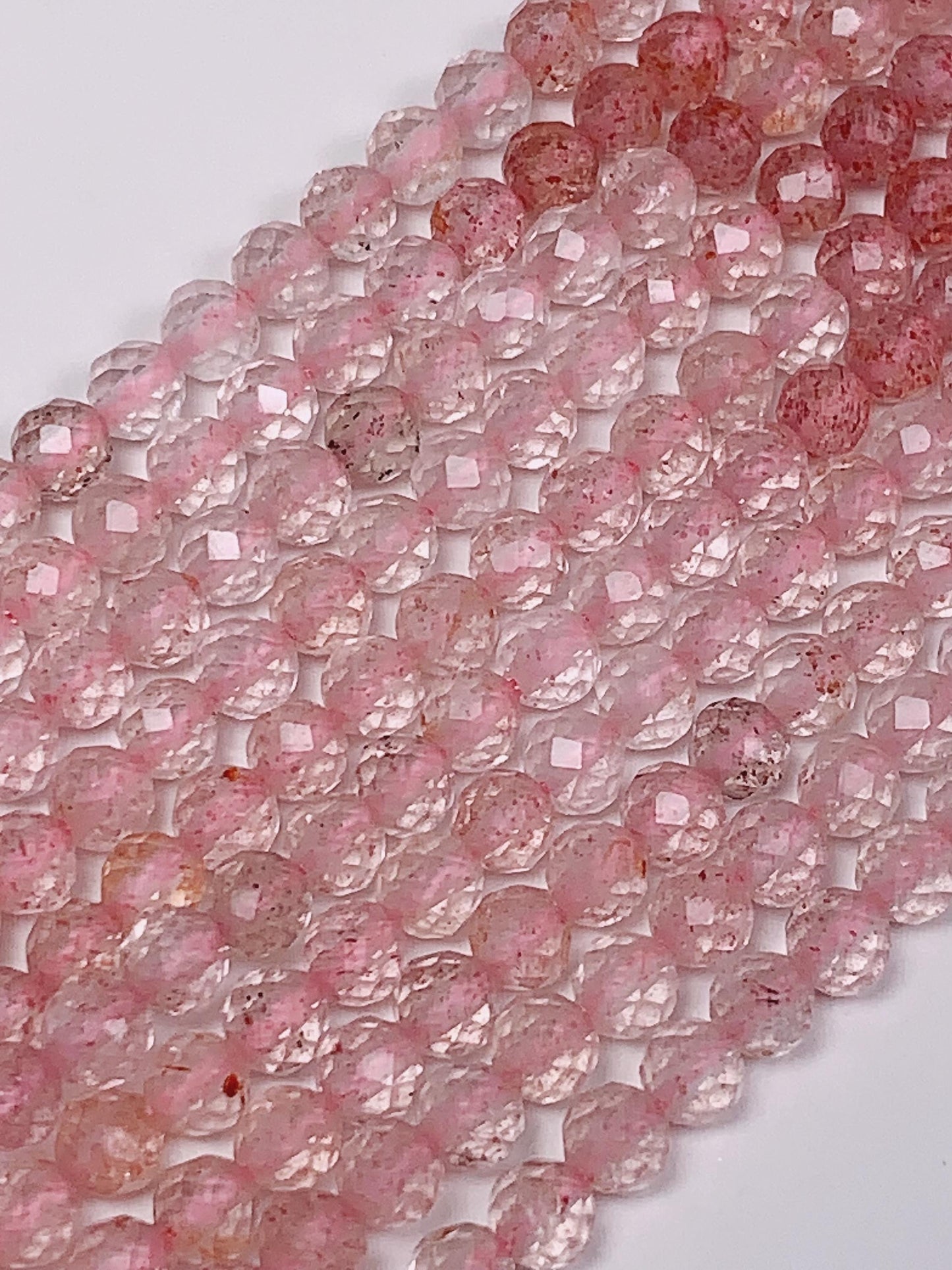 AAA Rose Pink  Strawberry Quartz Faceted Round Beads Strand 15.5  Gemstone 3mm
