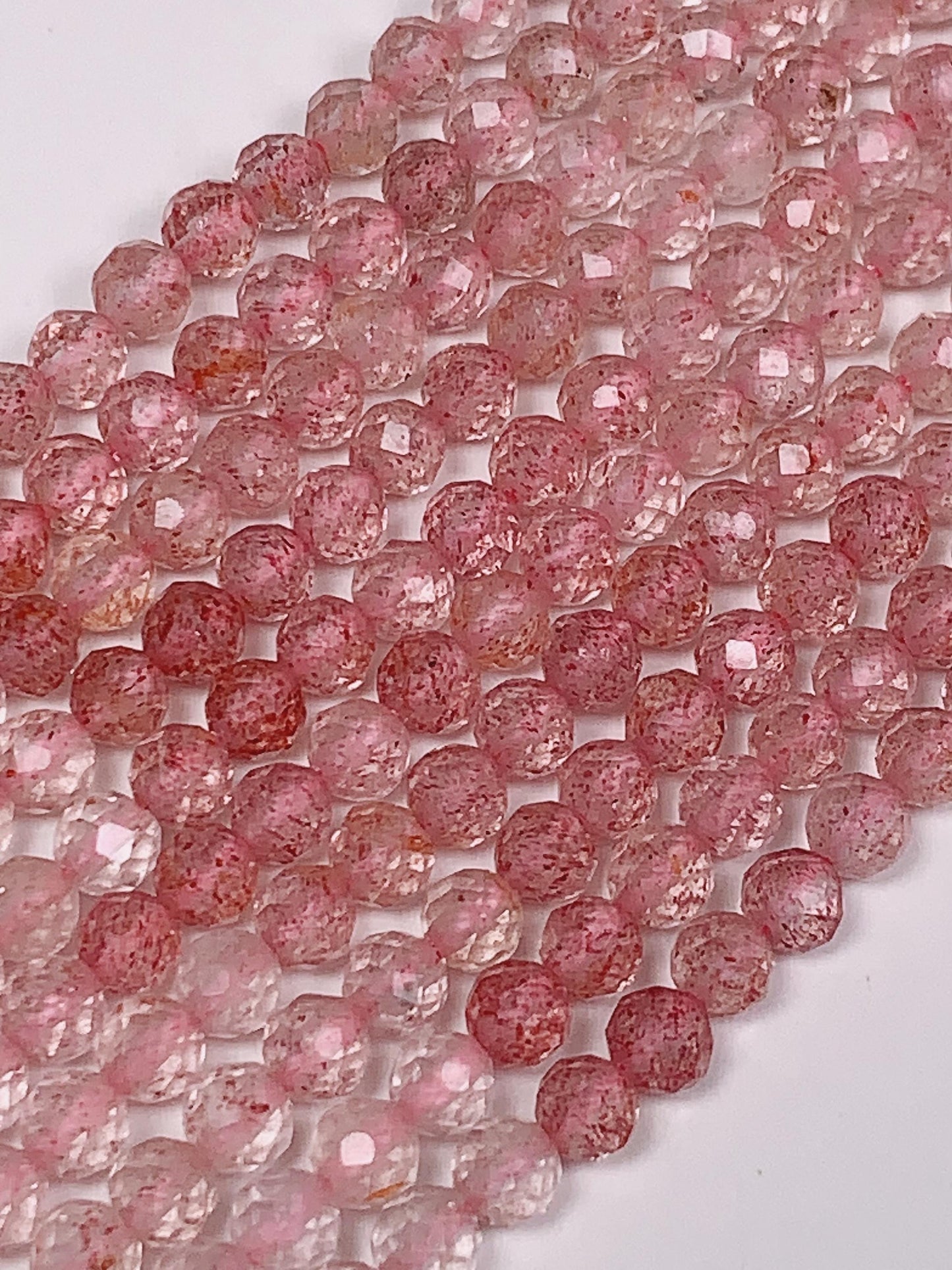AAA Rose Pink  Strawberry Quartz Faceted Round Beads Strand 15.5  Gemstone 3mm
