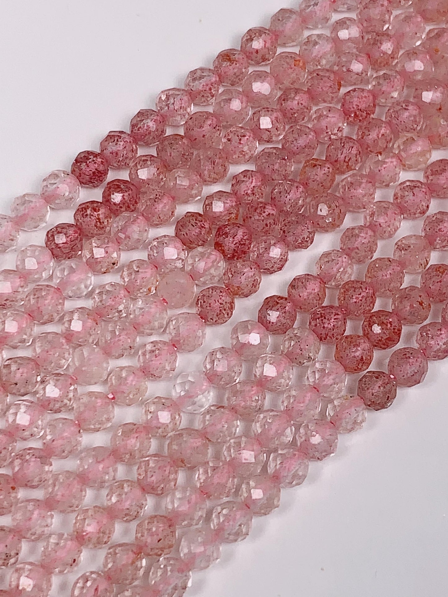 AAA Rose Pink  Strawberry Quartz Faceted Round Beads Strand 15.5  Gemstone 3mm