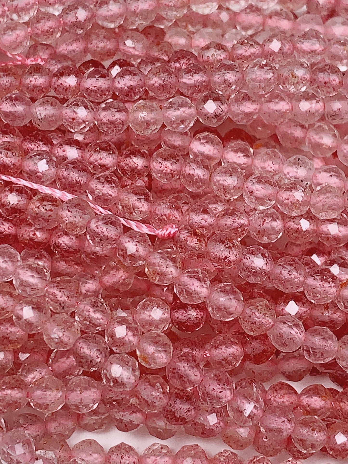 AAA Rose Pink  Strawberry Quartz Faceted Round Beads Strand 15.5  Gemstone 3mm