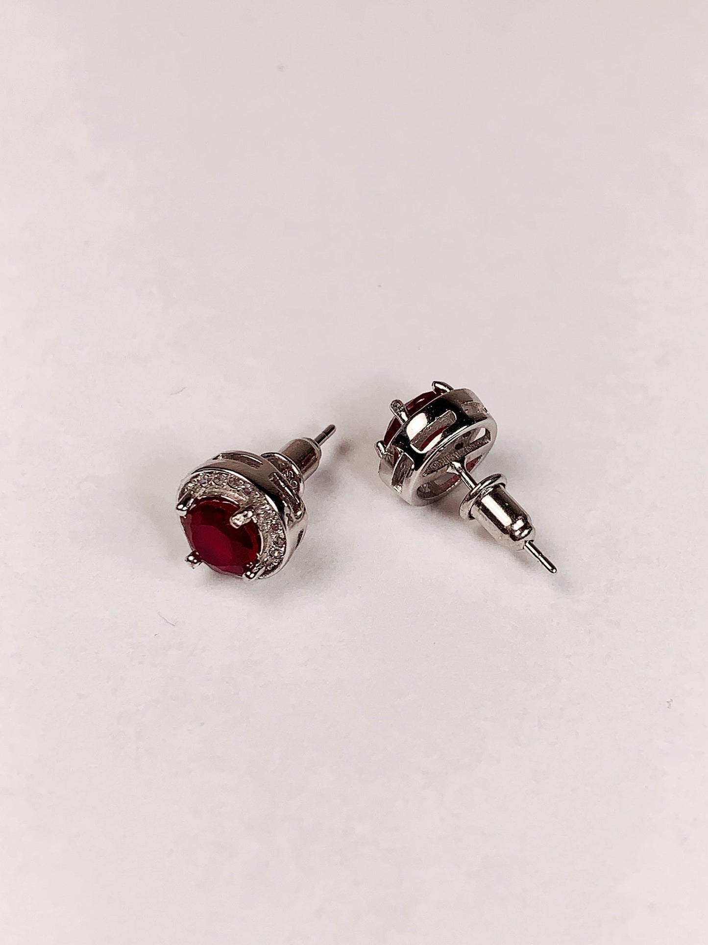 Natural Genuine Red Ruby ( heated) Earrings: 18k Gold Plated Sterling Silver, 5.5mm Round Cut