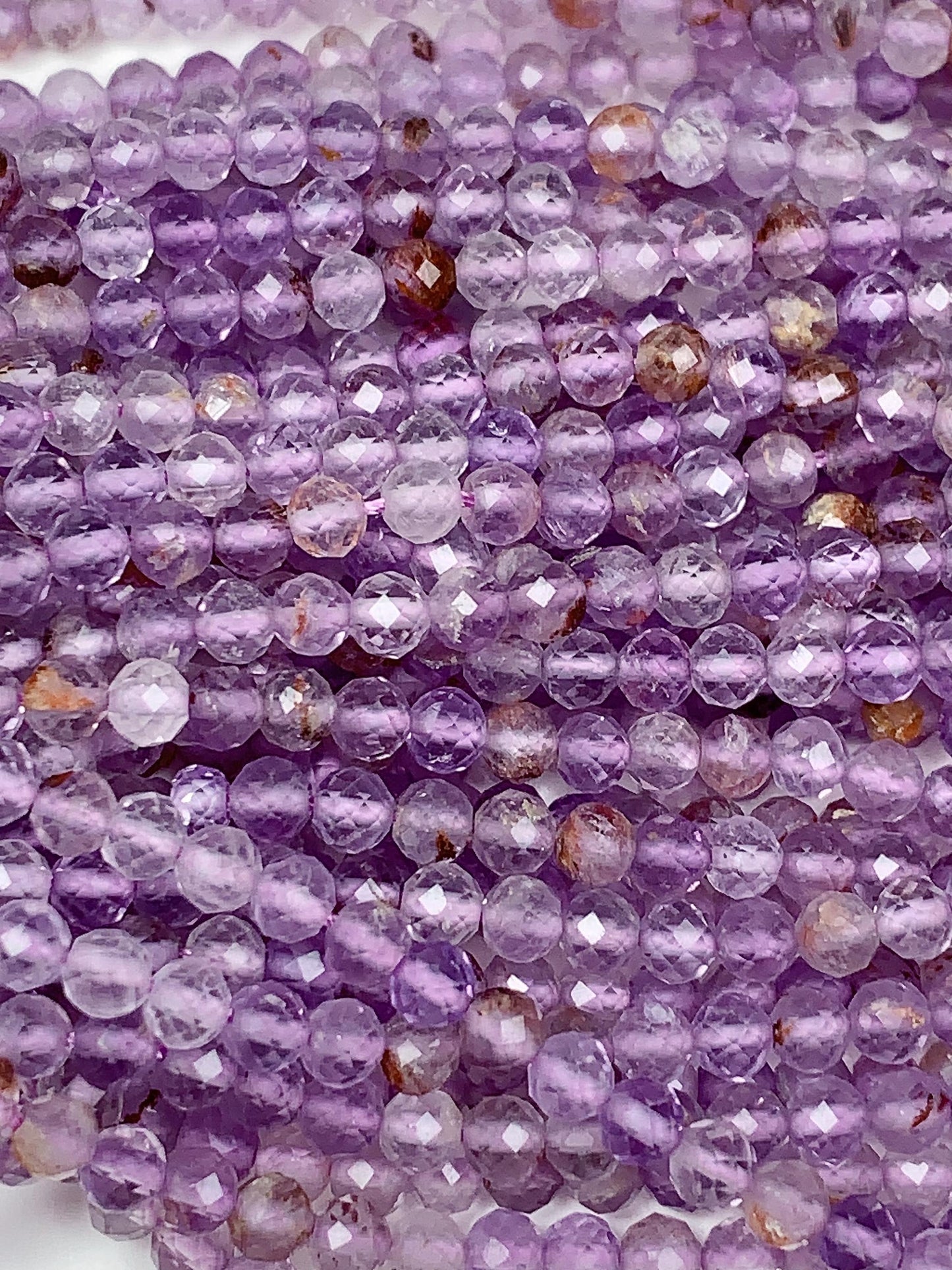 AAA Super 7 Crystal Beads: Faceted Amethyst Cacoxenite Quartz, 2-4mm Strand