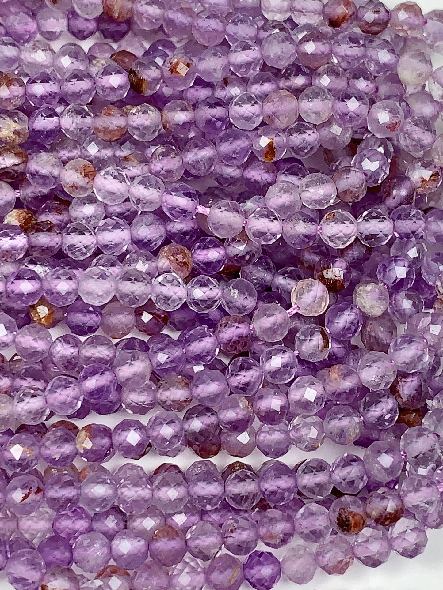 AAA Super 7 Crystal Beads: Faceted Amethyst Cacoxenite Quartz, 2-4mm Strand