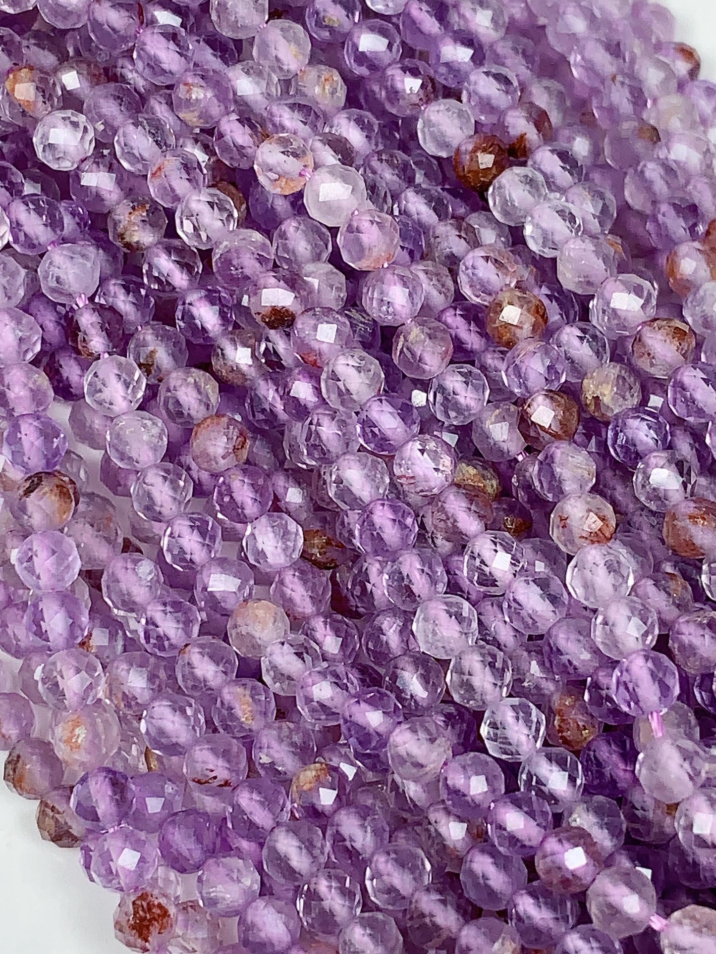 AAA Super 7 Crystal Beads: Faceted Amethyst Cacoxenite Quartz, 2-4mm Strand