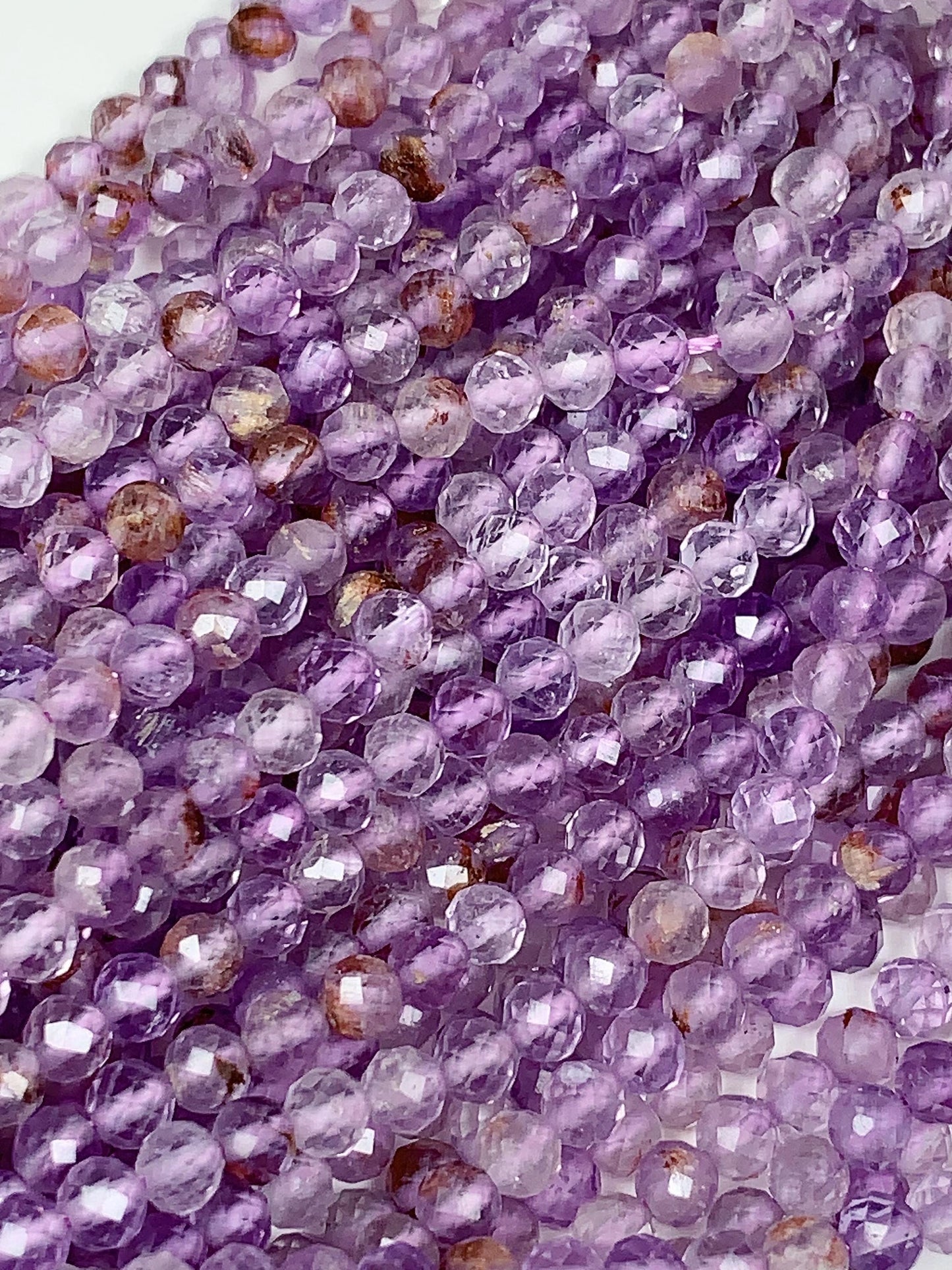 AAA Super 7 Crystal Beads: Faceted Amethyst Cacoxenite Quartz, 2-4mm Strand