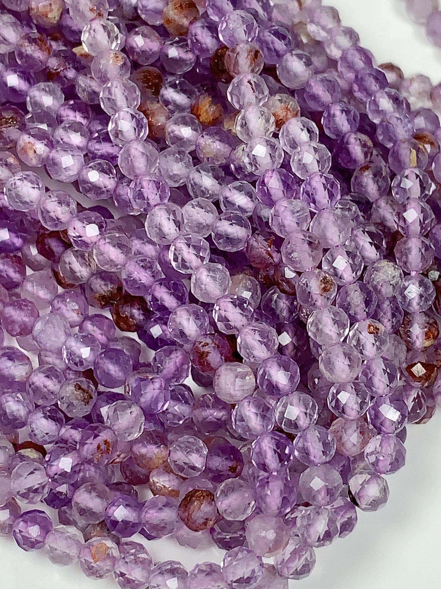AAA Super 7 Crystal Beads: Faceted Amethyst Cacoxenite Quartz, 2-4mm Strand