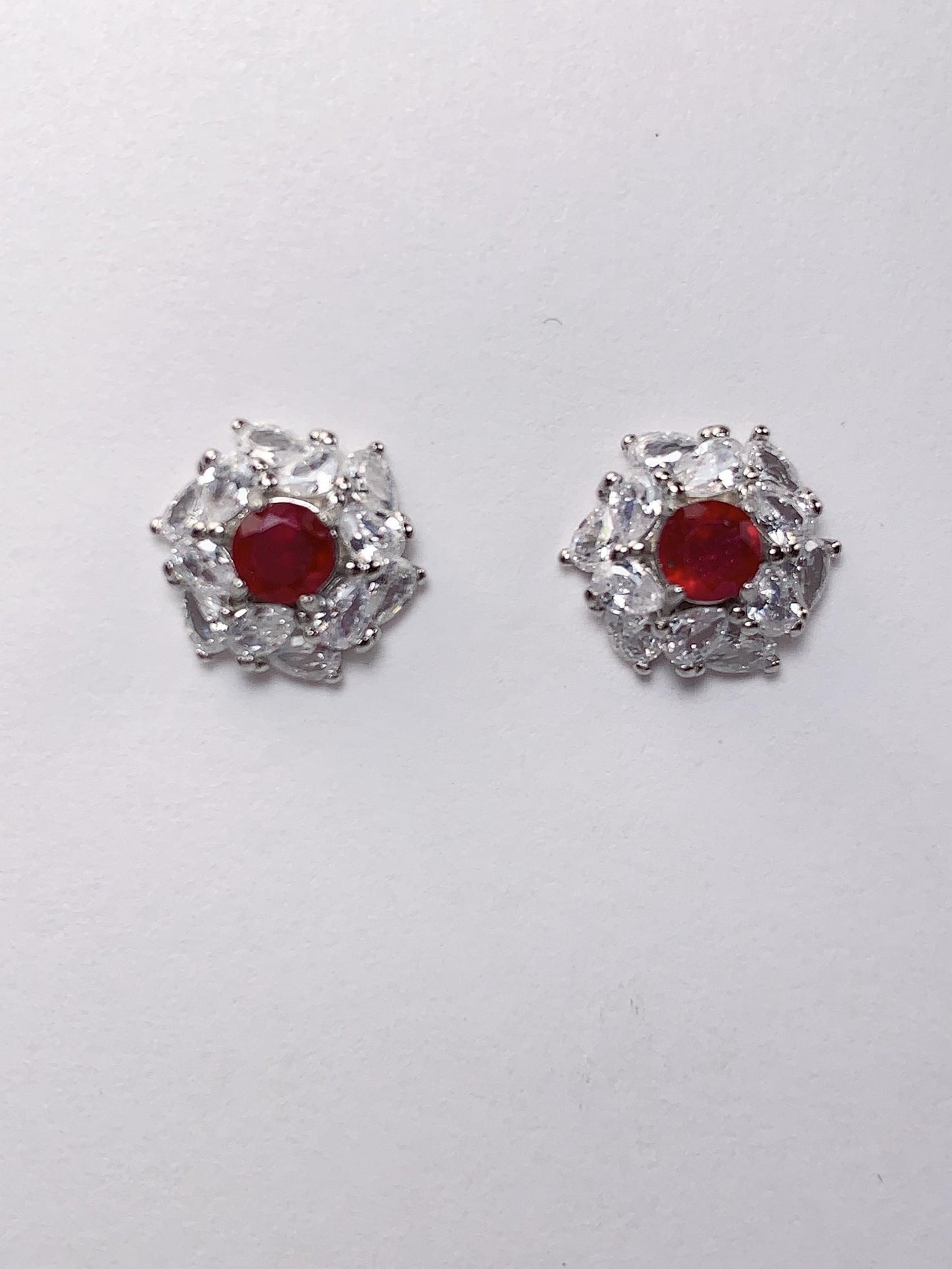 Natural Genuine Red Ruby ( Heated) Sterling Silver Earrings: 18k Gold Plated, 4mm Round Cut