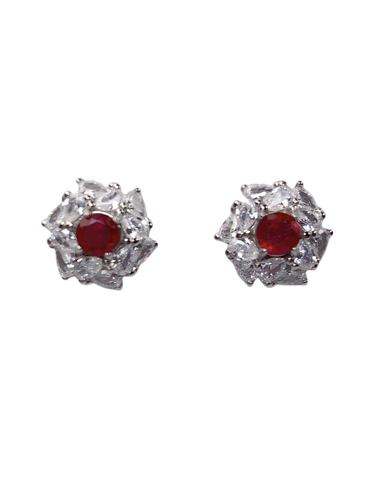 Natural Genuine Red Ruby ( Heated) Sterling Silver Earrings: 18k Gold Plated, 4mm Round Cut