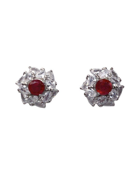 Natural Genuine Red Ruby ( Heated) Sterling Silver Earrings: 18k Gold Plated, 4mm Round Cut