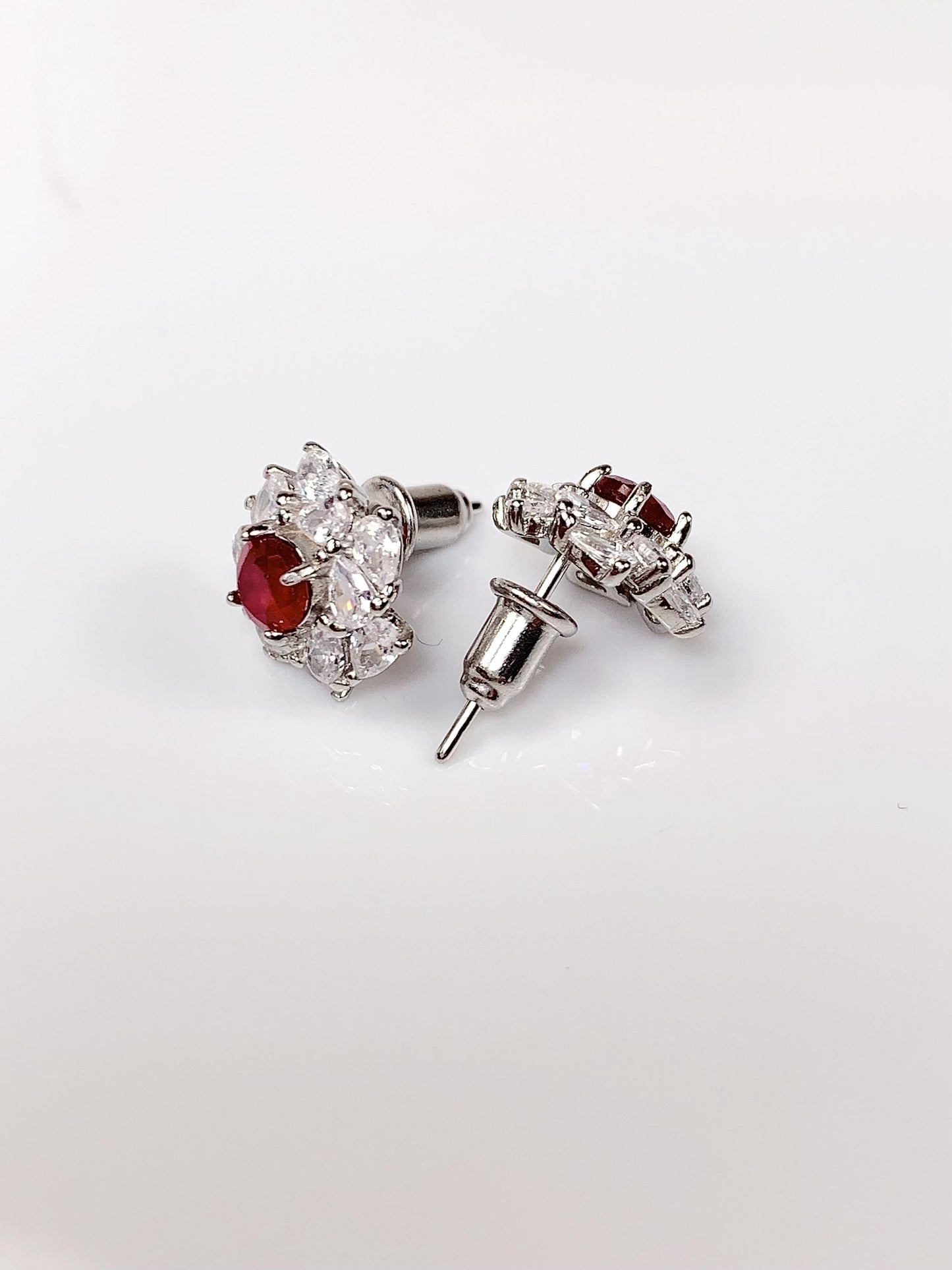 Natural Genuine Red Ruby ( Heated) Sterling Silver Earrings: 18k Gold Plated, 4mm Round Cut