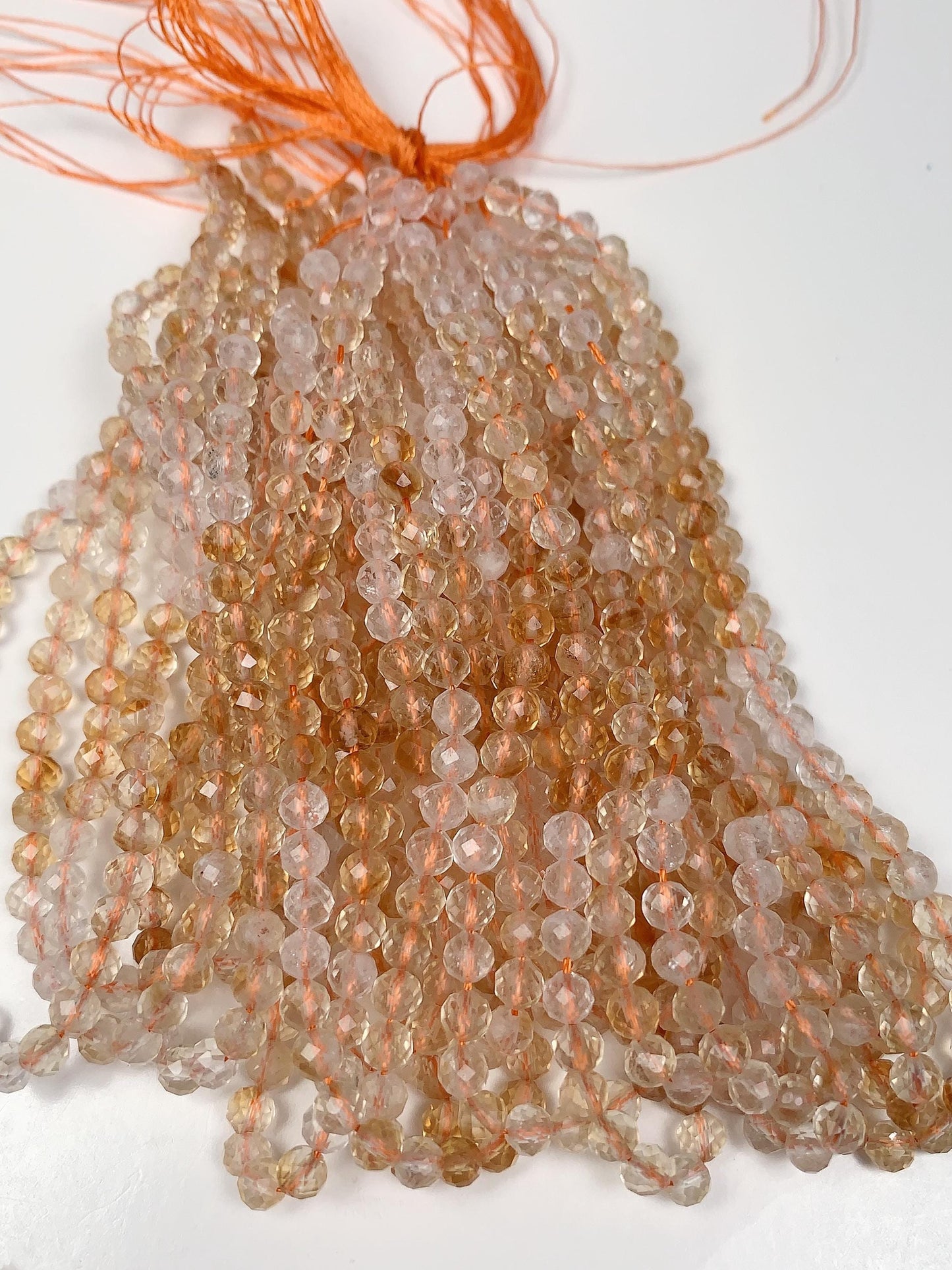 Grade AAA Genuine Natural Shades Gradient Yellow Citrine Faceted Round Beads 15.5" Strand  4mm
