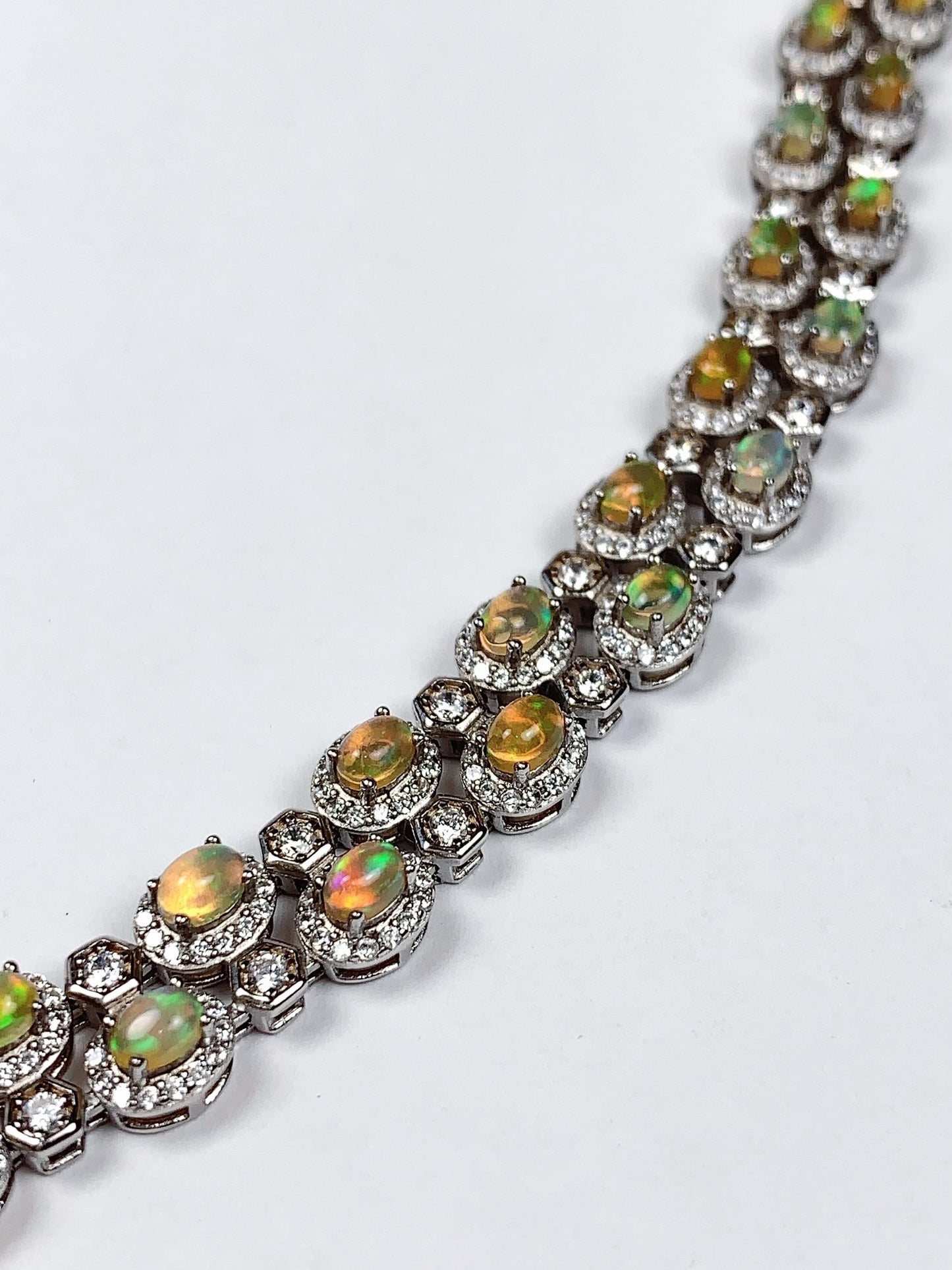 3mmx 4mm Genuine Natural Rainbow Opal Oval Cut 18K white Gold Plated S 925 Solid Sterling Silver Bracelet