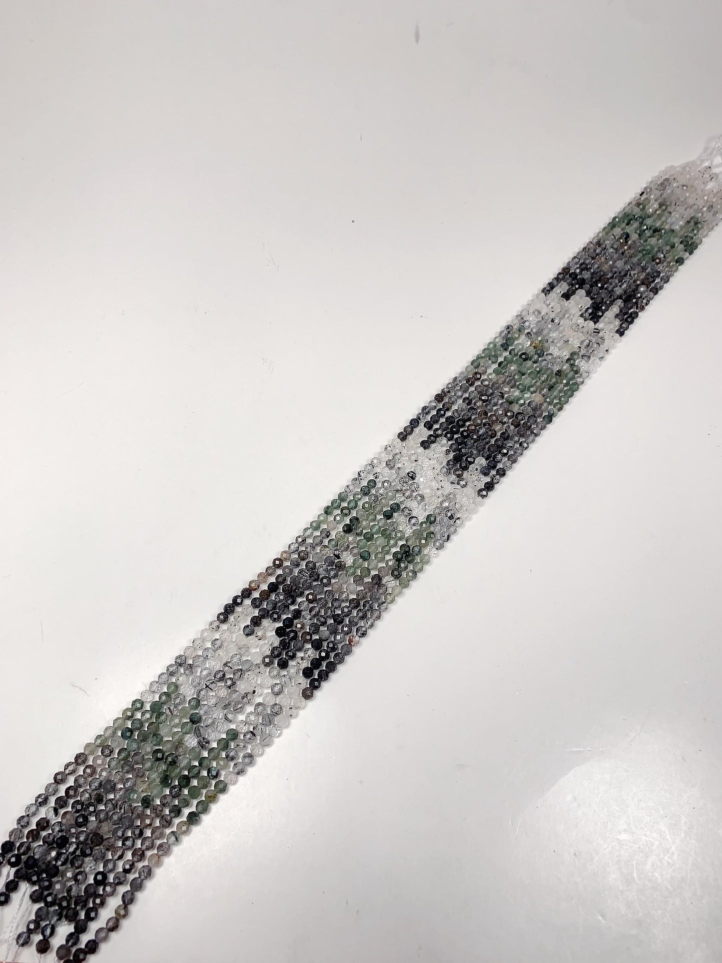 Faceted Rutilated Quartz Beads: Black, Green, Clear Gradient, 2-4mm