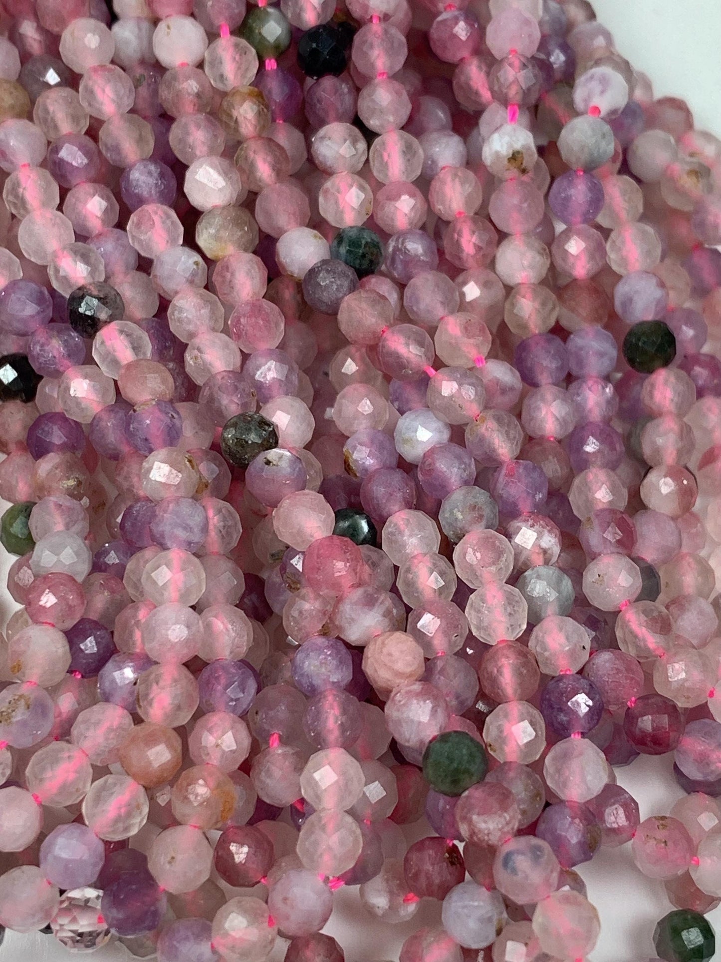 Genuine Natural purple Rainbow Tourmaline Faceted Round Beads 15.5" Strand 4mm PA20251037