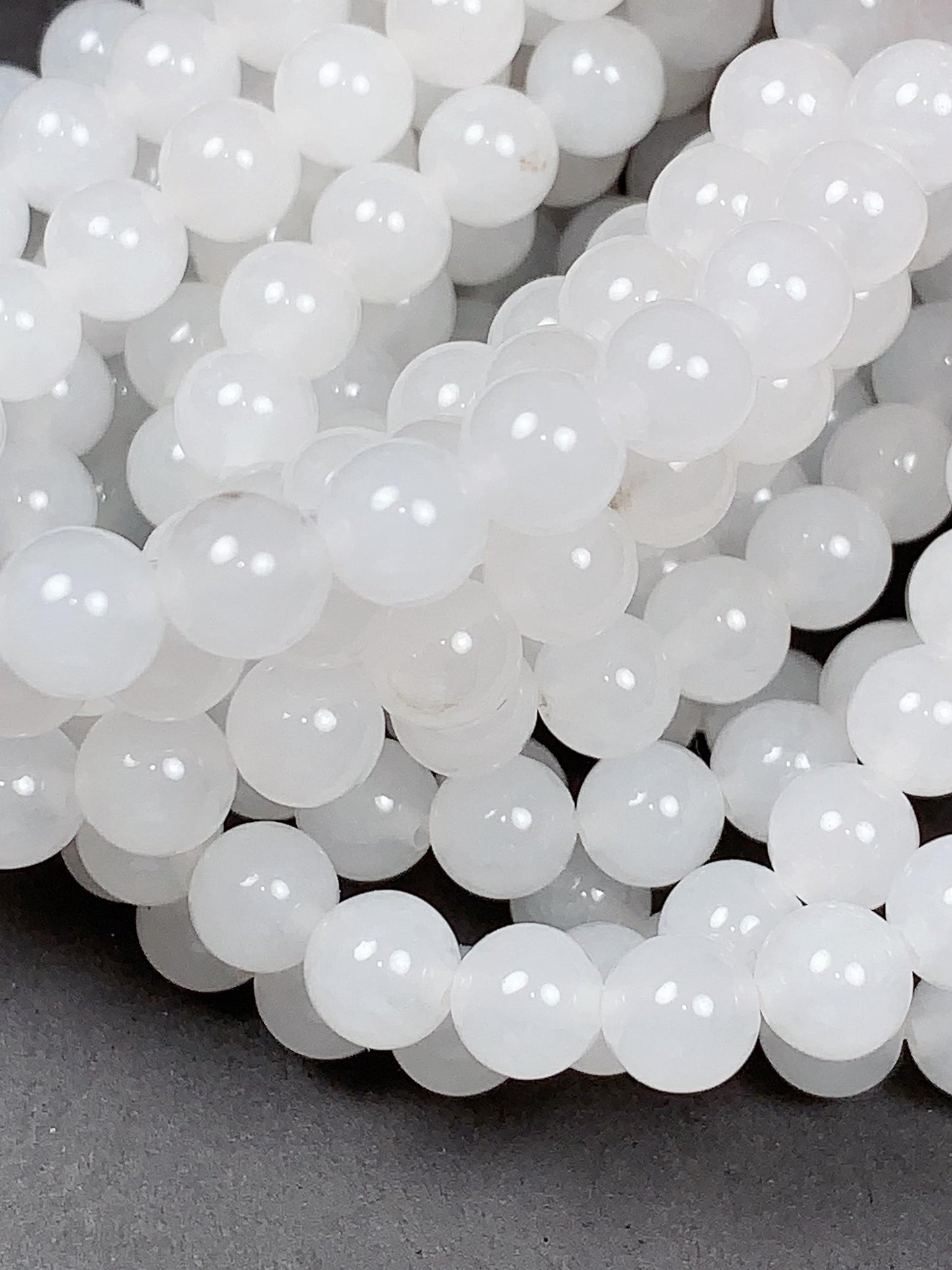 AAA Natural White Jade Beads: Smooth Round Gemstone Strand
