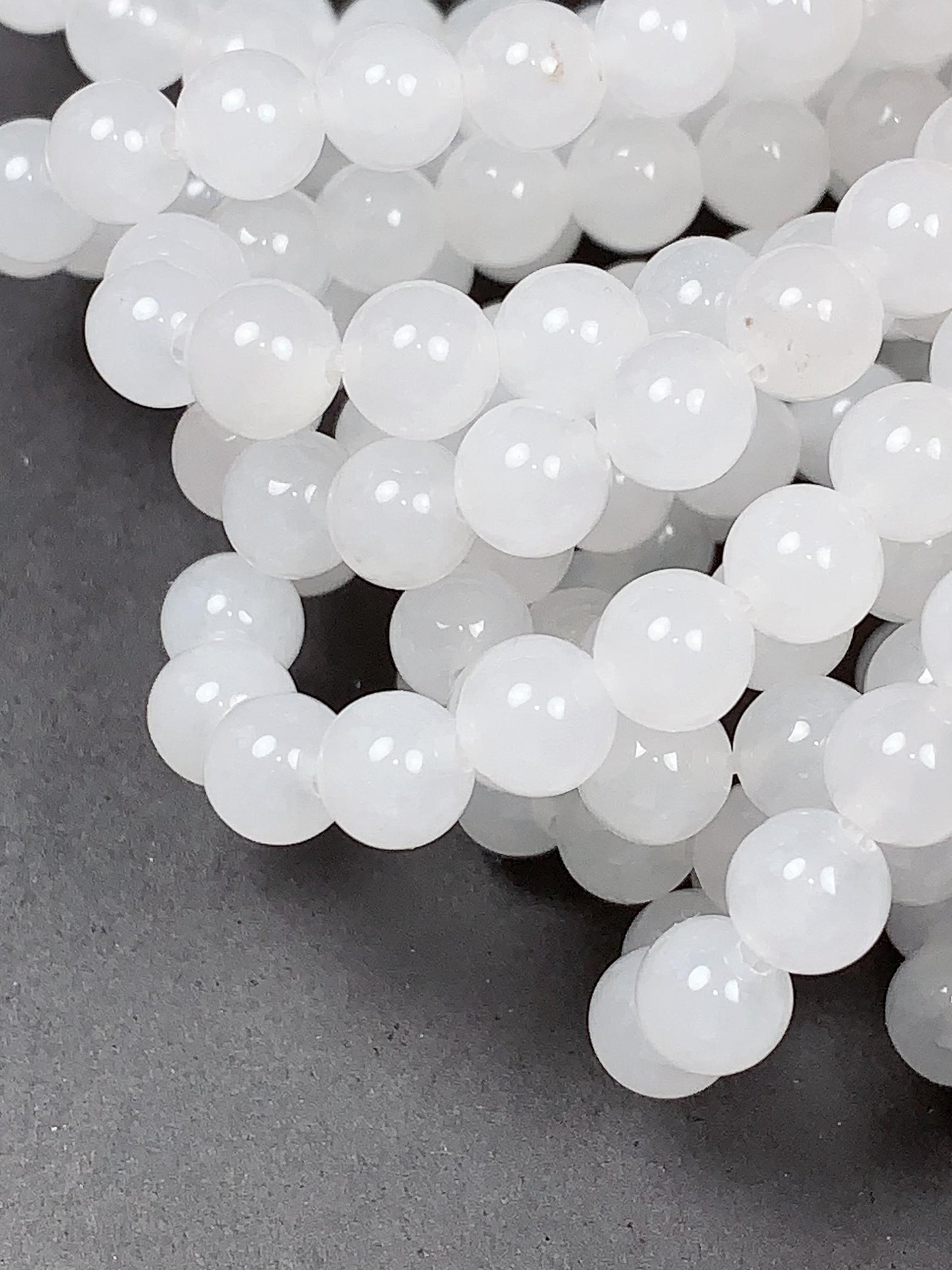 AAA Natural White Jade Beads: Smooth Round Gemstone Strand