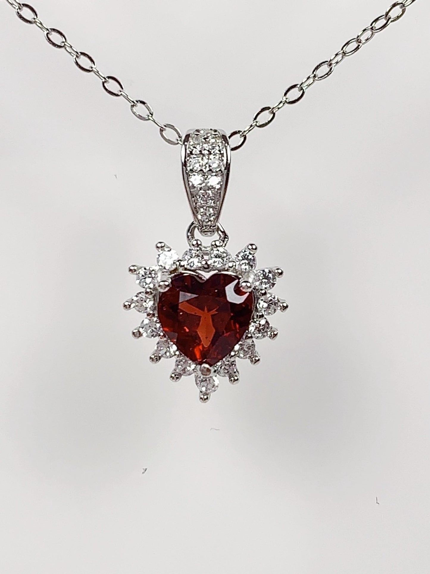 Red Garnet Heart Pendant Necklace: 18K Gold Plated Sterling Silver