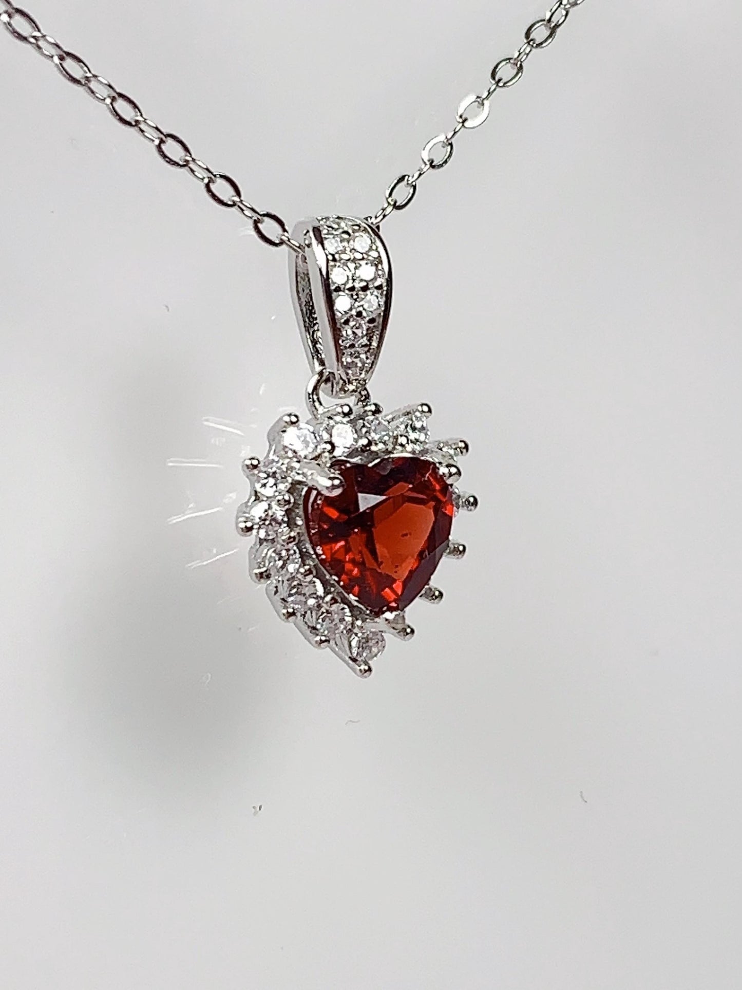 Red Garnet Heart Pendant Necklace: 18K Gold Plated Sterling Silver