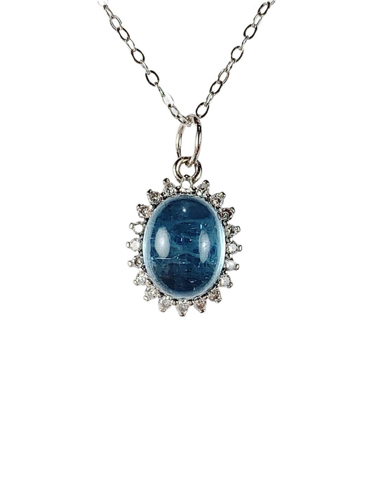 Oval Aquamarine Pendant Necklace: 18K Gold Plated Sterling Silver