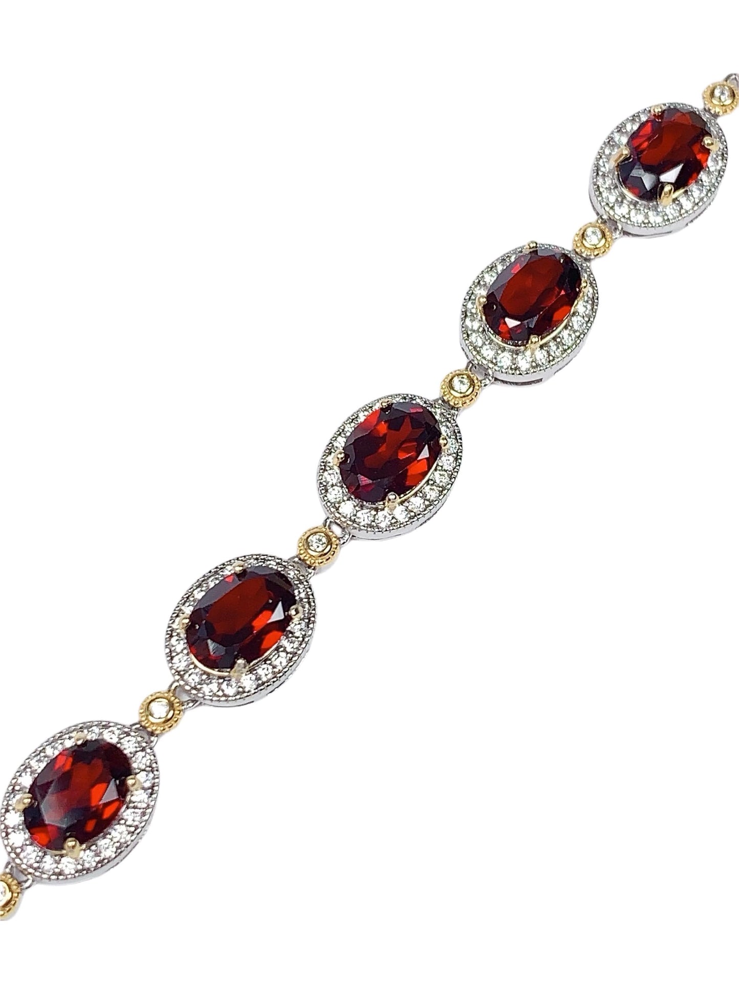 AAA Red Garnet Bracelet: 18K Gold Plated Sterling Silver, Oval Cut